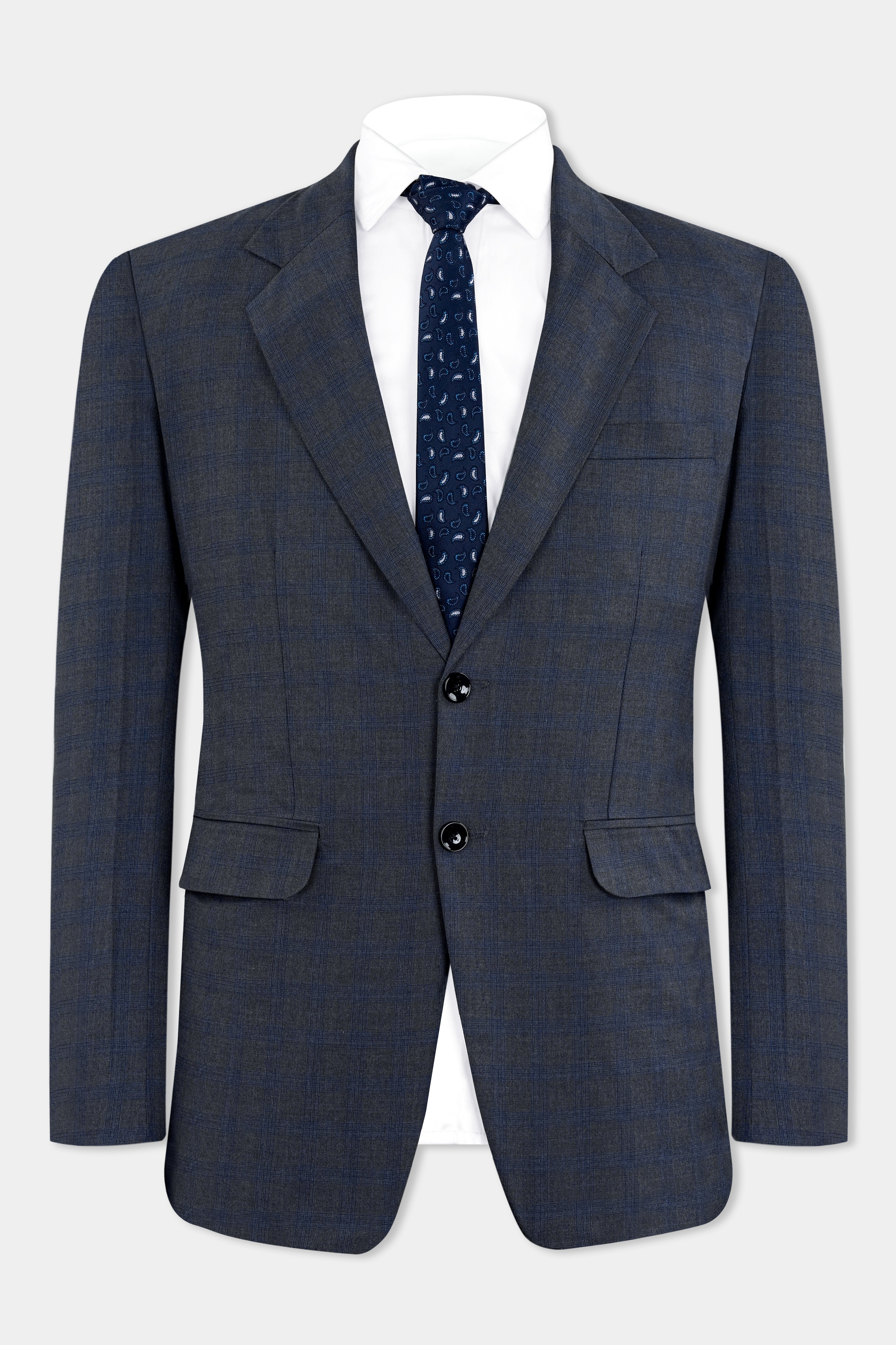 Capecod Gray and Delft Blue Subtle Checkered Wool Rich Blazer BL2905-SB-36, BL2905-SB-38, BL2905-SB-40, BL2905-SB-42, BL2905-SB-44, BL2905-SB-46, BL2905-SB-48, BL2905-SB-50, BL2905-SB-52, BL2905-SB-54, BL2905-SB-56, BL2905-SB-58, BL2905-SB-60