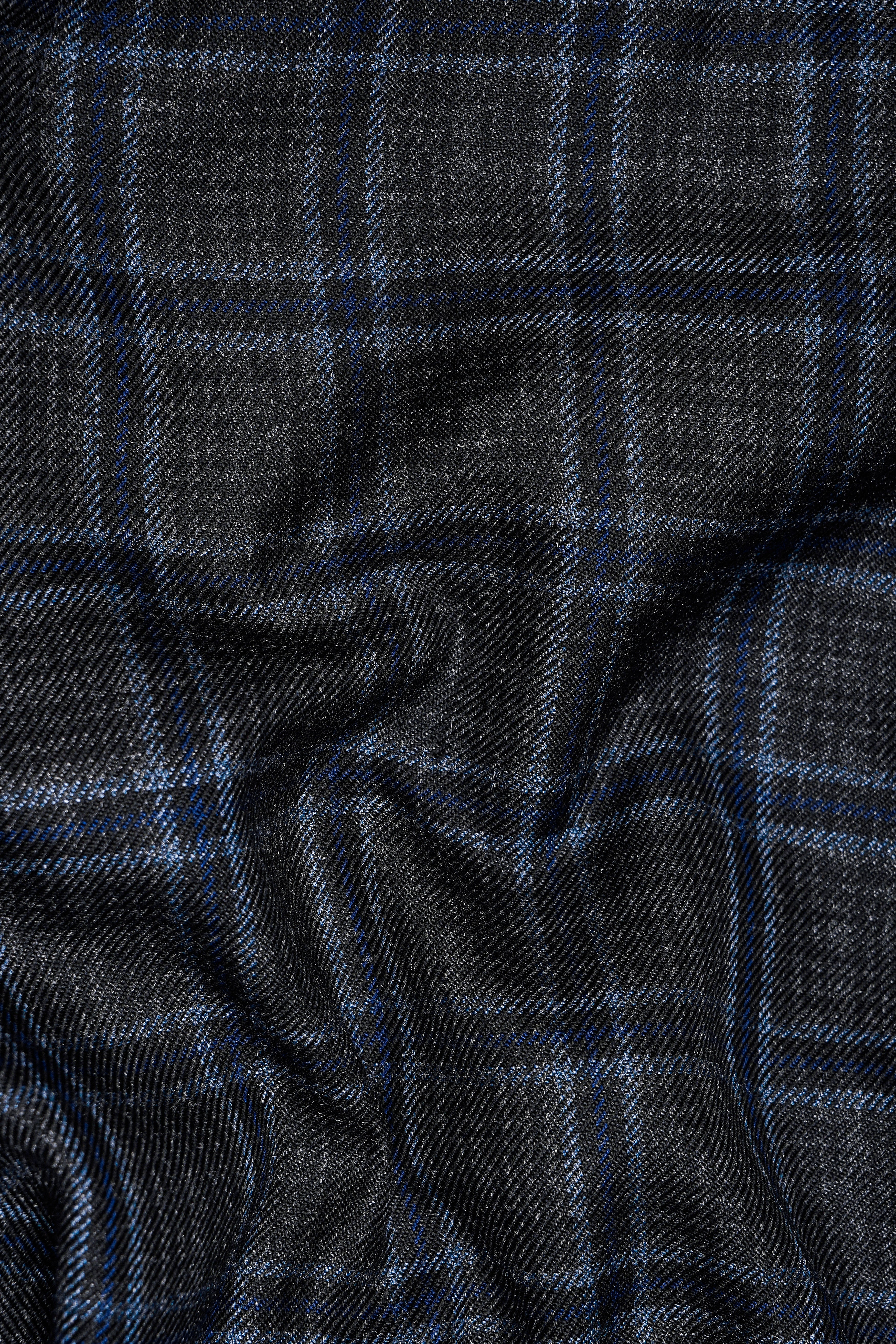 Bleached Black and Marine Blue Plaid Double Breasted Tweed Blazer BL2907-DB-36, BL2907-DB-38, BL2907-DB-40, BL2907-DB-42, BL2907-DB-44, BL2907-DB-46, BL2907-DB-48, BL2907-DB-50, BL2907-DB-52, BL2907-DB-54, BL2907-DB-56, BL2907-DB-58, BL2907-DB-60
