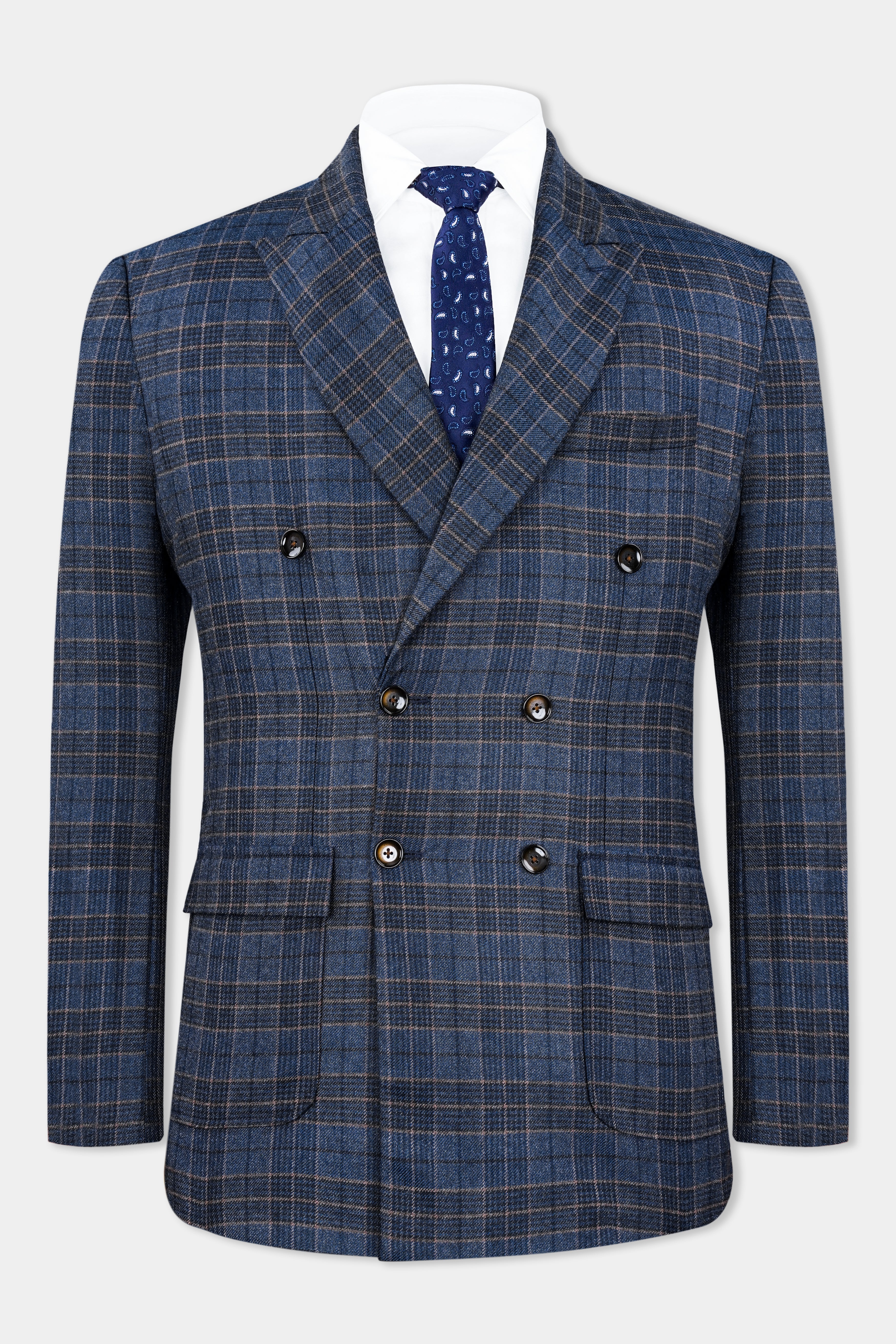 Bayoux Blue and Ironside Gray Plaid Tweed Double Breasted Blazer BL2908-DB-D74-36, BL2908-DB-D74-38, BL2908-DB-D74-40, BL2908-DB-D74-42, BL2908-DB-D74-44, BL2908-DB-D74-46, BL2908-DB-D74-48, BL2908-DB-D74-50, BL2908-DB-D74-52, BL2908-DB-D74-54, BL2908-DB-D74-56, BL2908-DB-D74-58, BL2908-DB-D74-60
