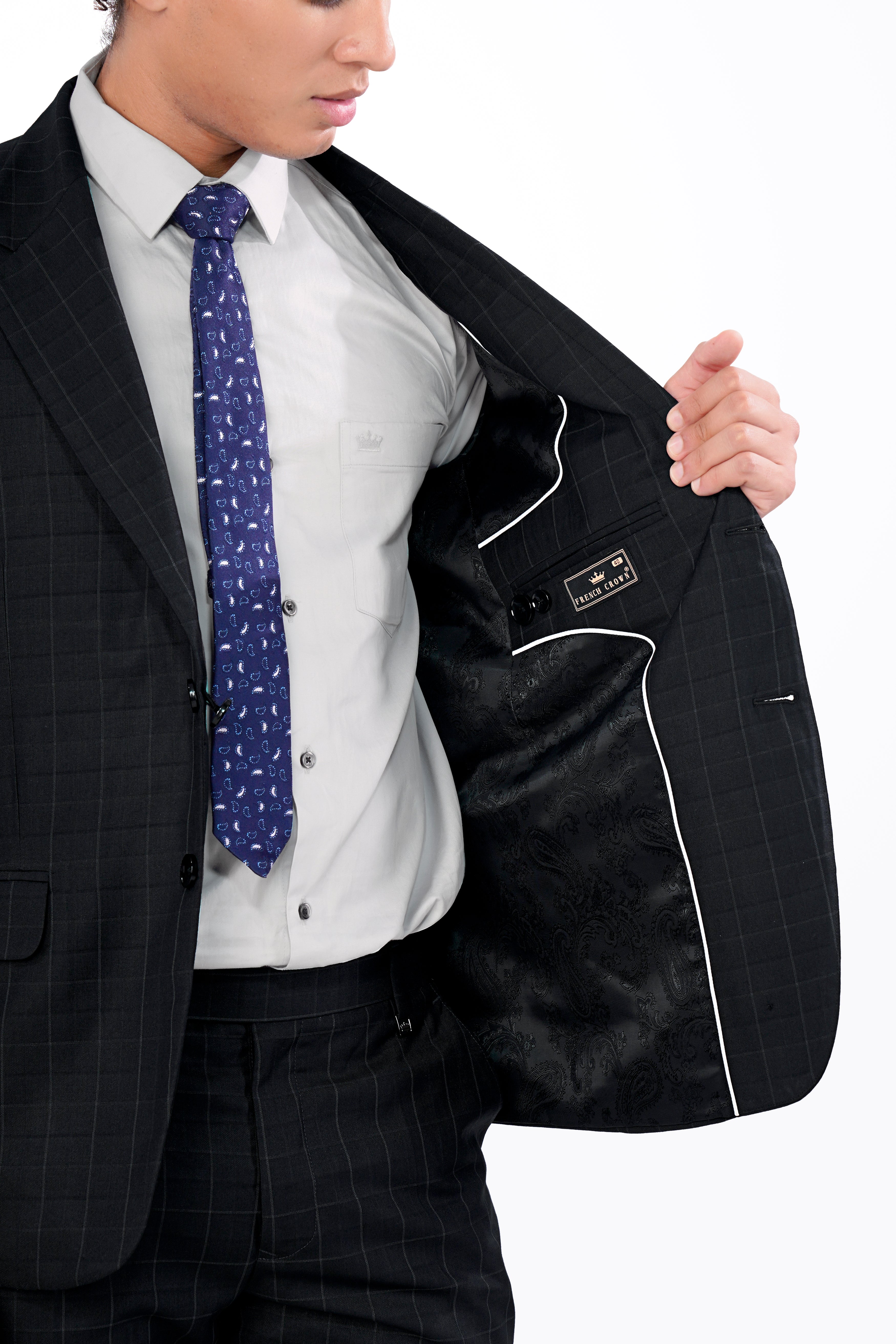 Jade Black Subtle Checkered Wool Rich Blazer BL2909-SB-36, BL2909-SB-38, BL2909-SB-40, BL2909-SB-42, BL2909-SB-44, BL2909-SB-46, BL2909-SB-48, BL2909-SB-50, BL2909-SB-52, BL2909-SB-54, BL2909-SB-56, BL2909-SB-58, BL2909-SB-60