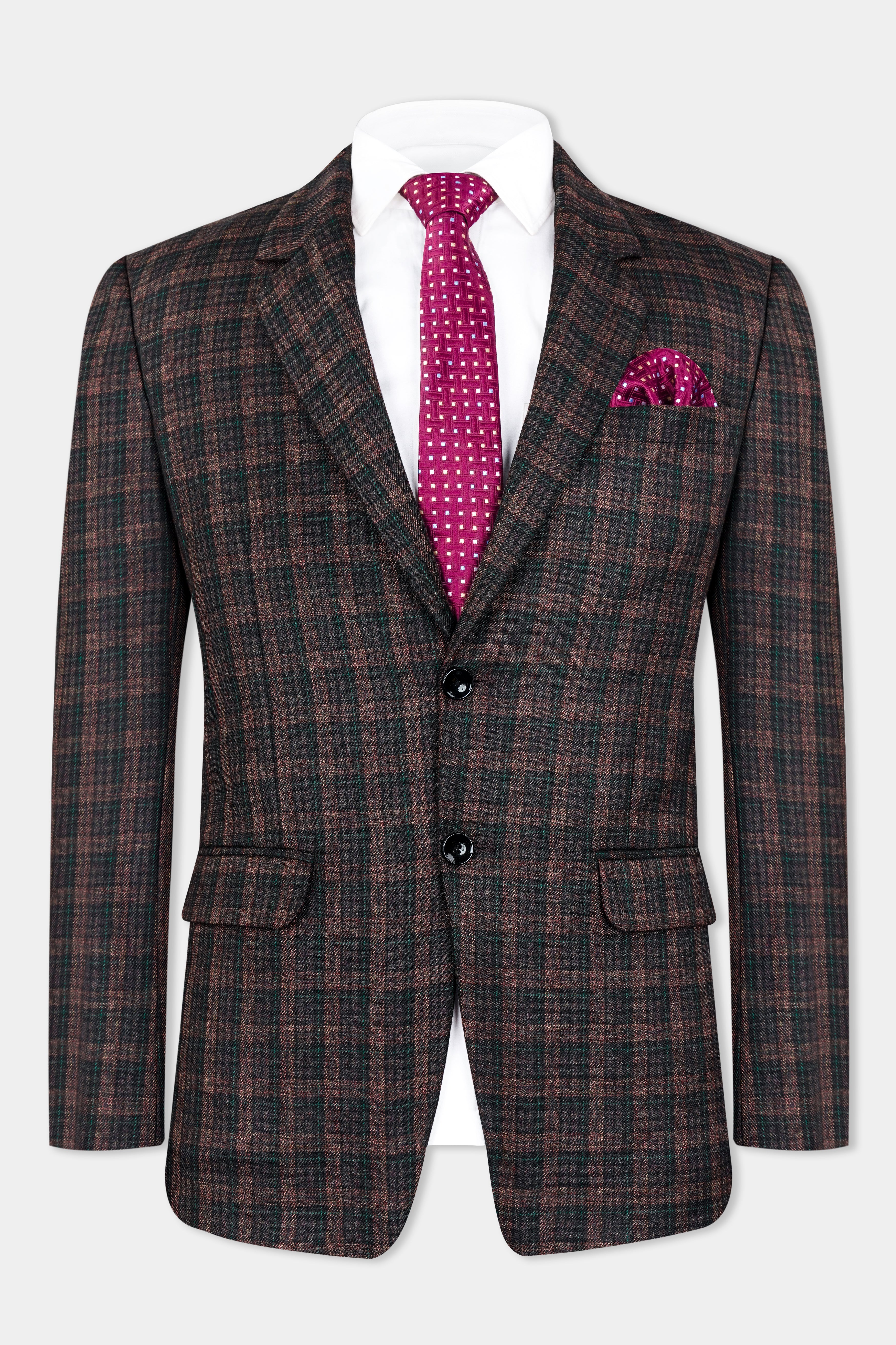 Bole Brown with Ebony Clay Black Plaid Wool Rich Blazer BL2914-SB-36, BL2914-SB-38, BL2914-SB-40, BL2914-SB-42, BL2914-SB-44, BL2914-SB-46, BL2914-SB-48, BL2914-SB-50, BL2914-SB-52, BL2914-SB-54, BL2914-SB-56, BL2914-SB-58, BL2914-SB-60