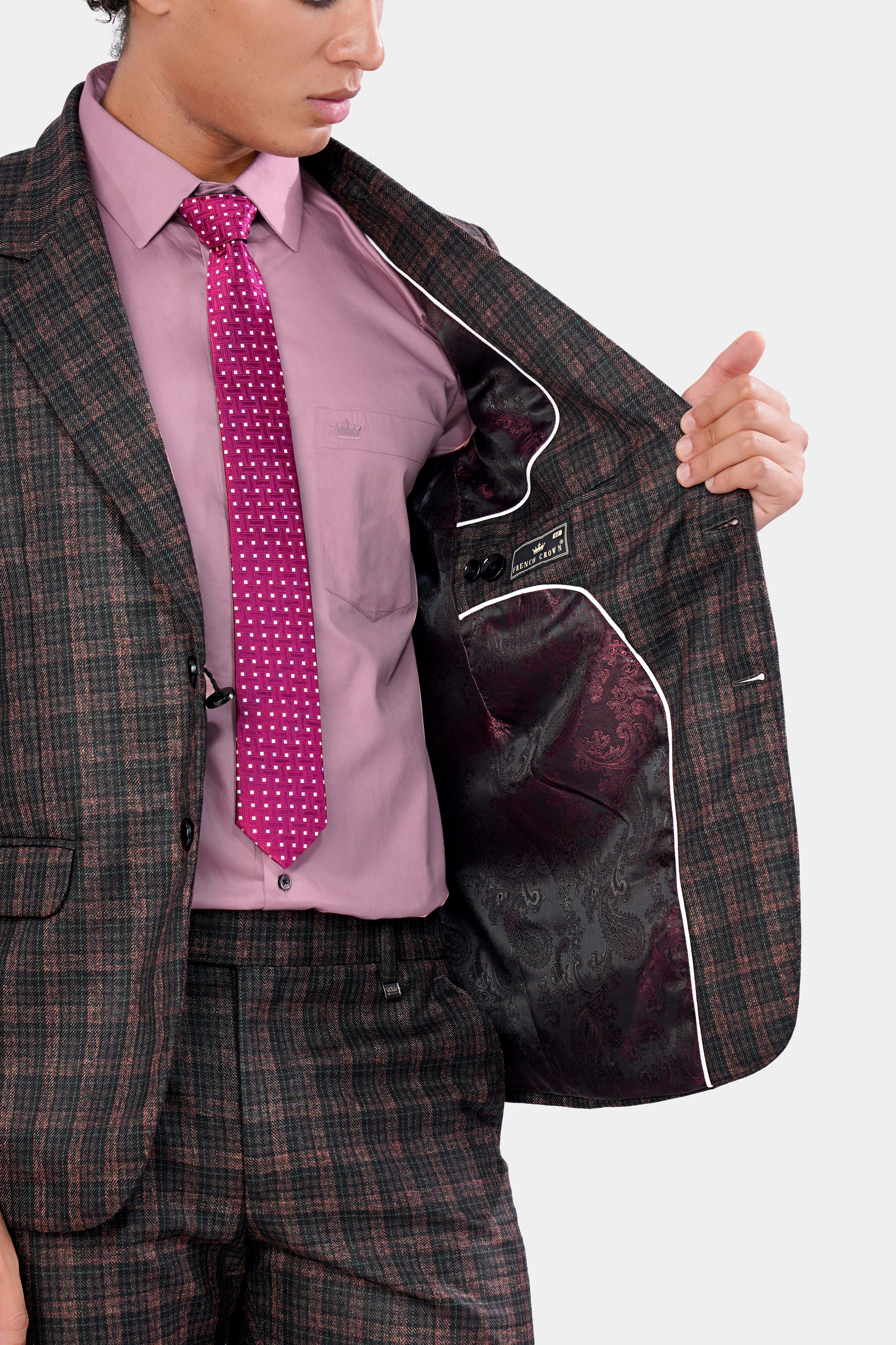 Bole Brown with Ebony Clay Black Plaid Wool Rich Blazer BL2914-SB-36, BL2914-SB-38, BL2914-SB-40, BL2914-SB-42, BL2914-SB-44, BL2914-SB-46, BL2914-SB-48, BL2914-SB-50, BL2914-SB-52, BL2914-SB-54, BL2914-SB-56, BL2914-SB-58, BL2914-SB-60