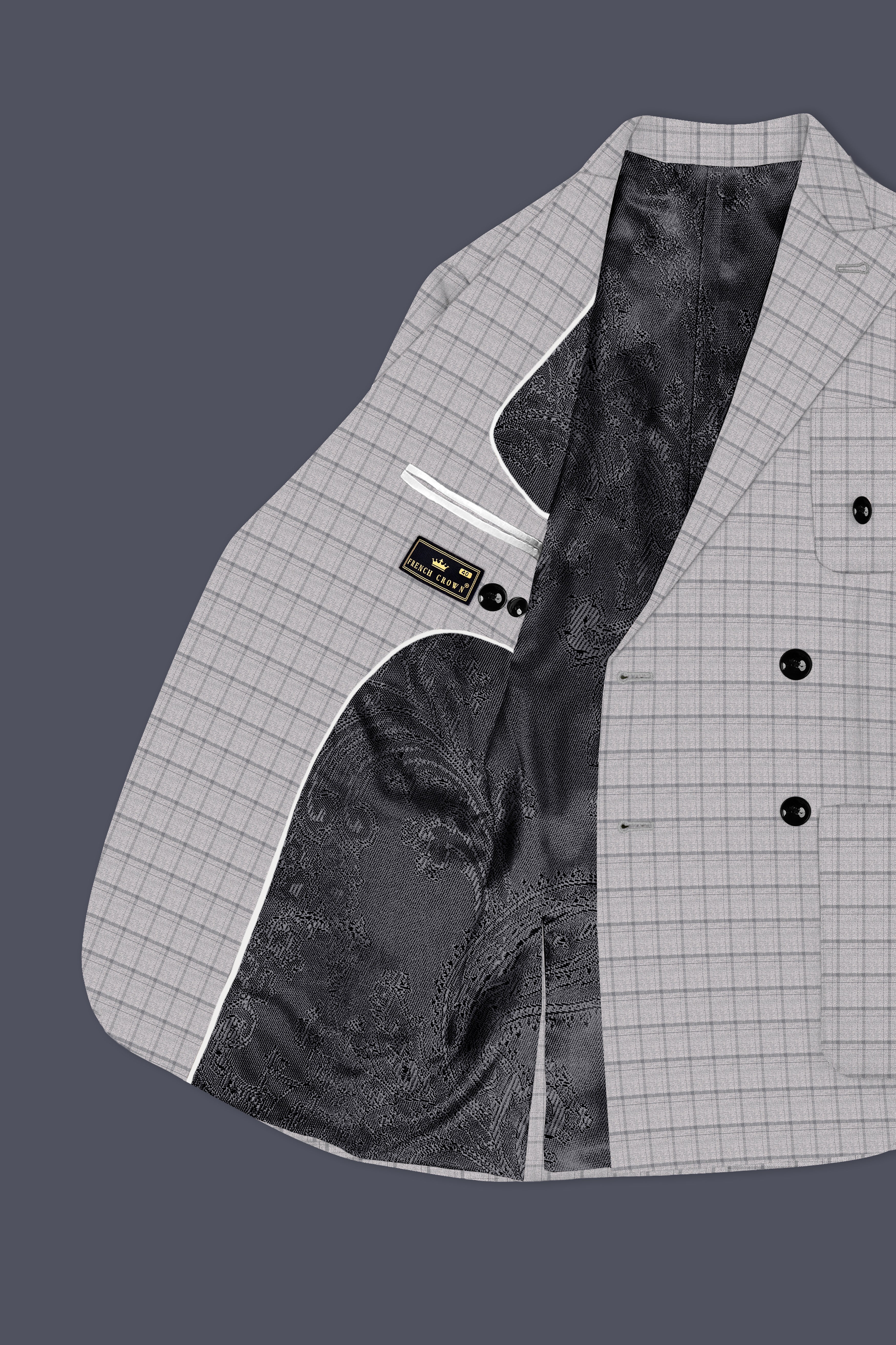 Boulder Gray Checkered Wool Rich Double Breasted Blazer