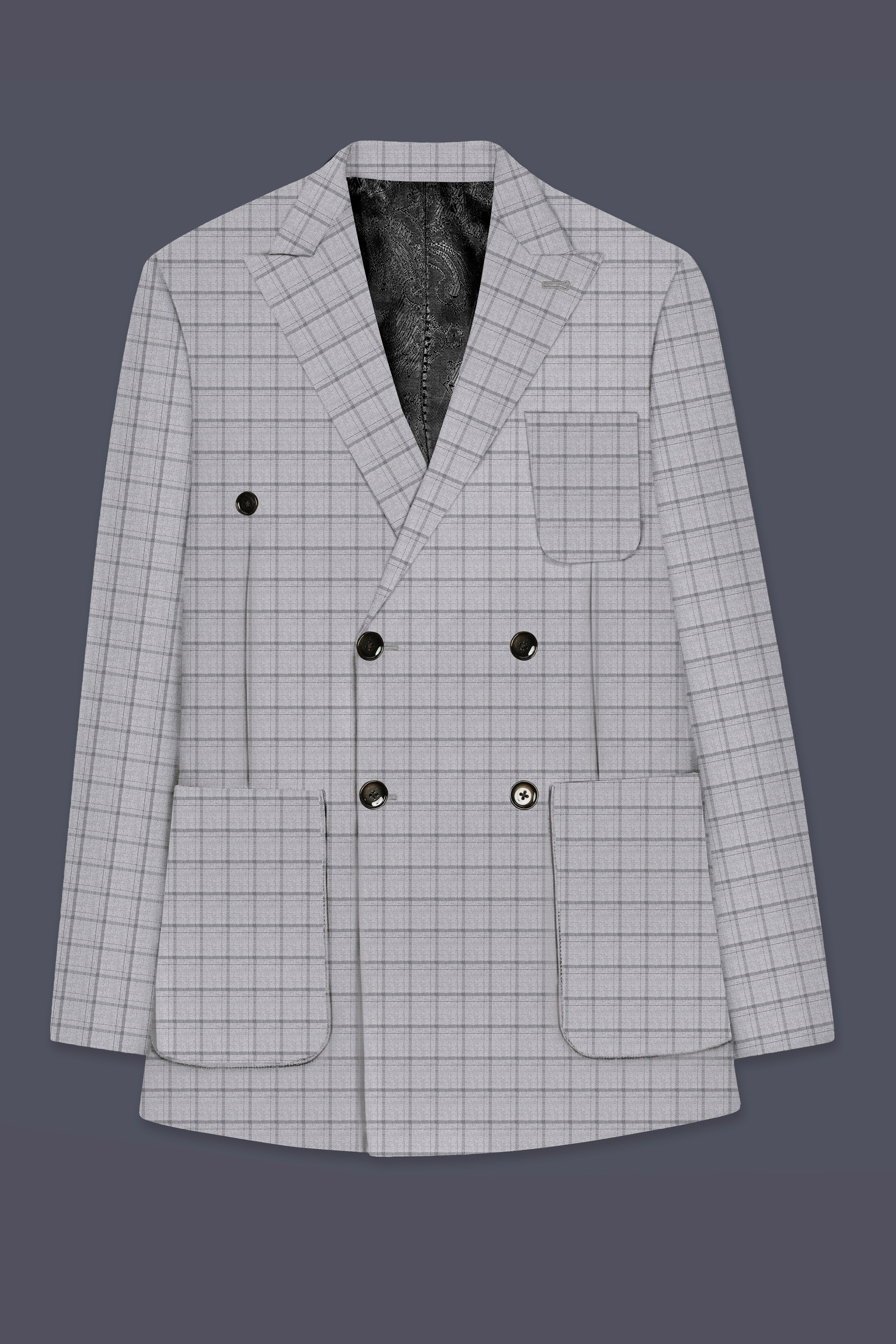 Boulder Gray Checkered Wool Rich Double Breasted Blazer