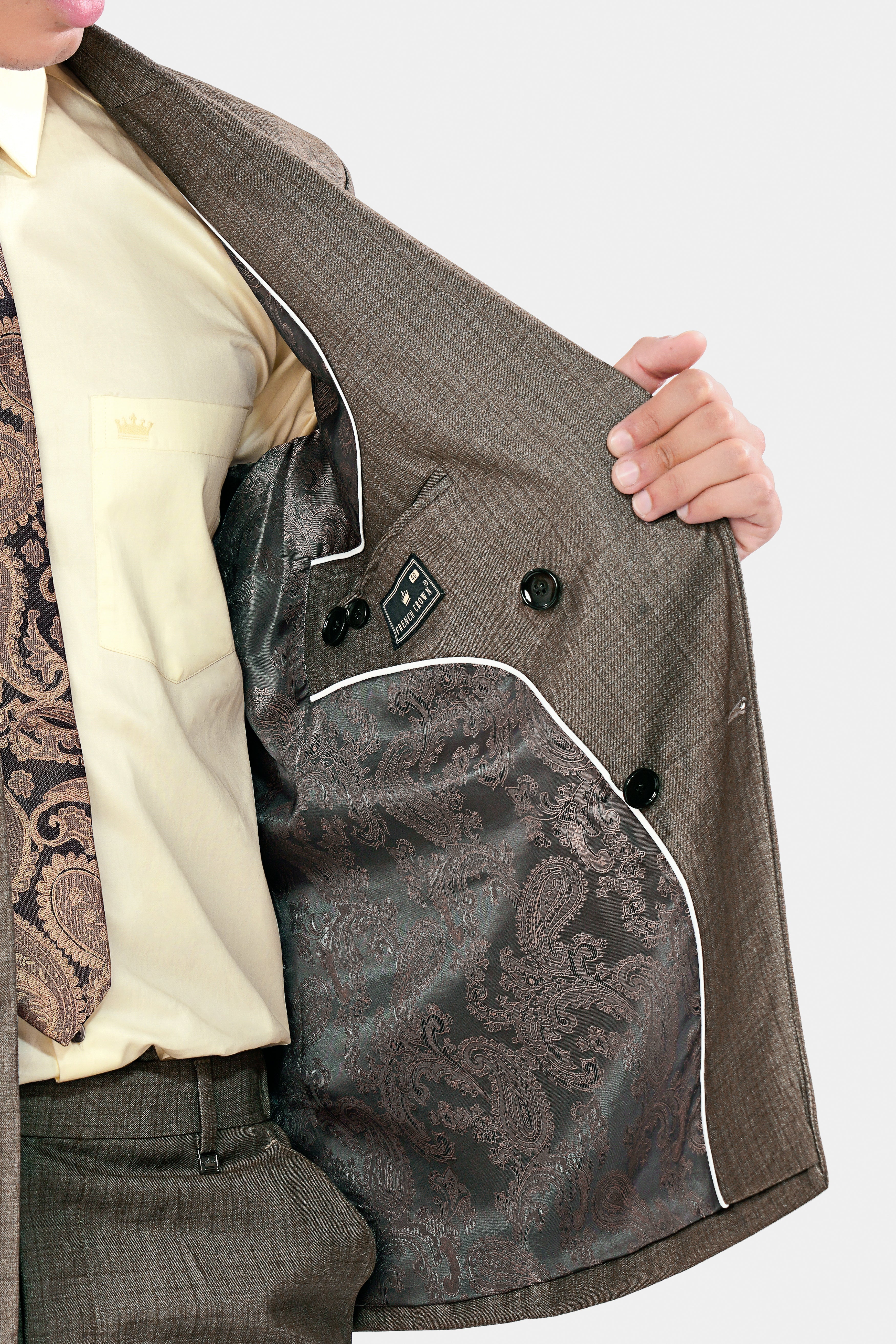 Hemp Brown Checkered Wool Rich Double Breasted Blazer BL2935-DB-36, BL2935-DB-38, BL2935-DB-40, BL2935-DB-42, BL2935-DB-44, BL2935-DB-46, BL2935-DB-48, BL2935-DB-50, BL2935-DB-52, BL2935-DB-54, BL2935-DB-56, BL2935-DB-58, BL2935-DB-60
