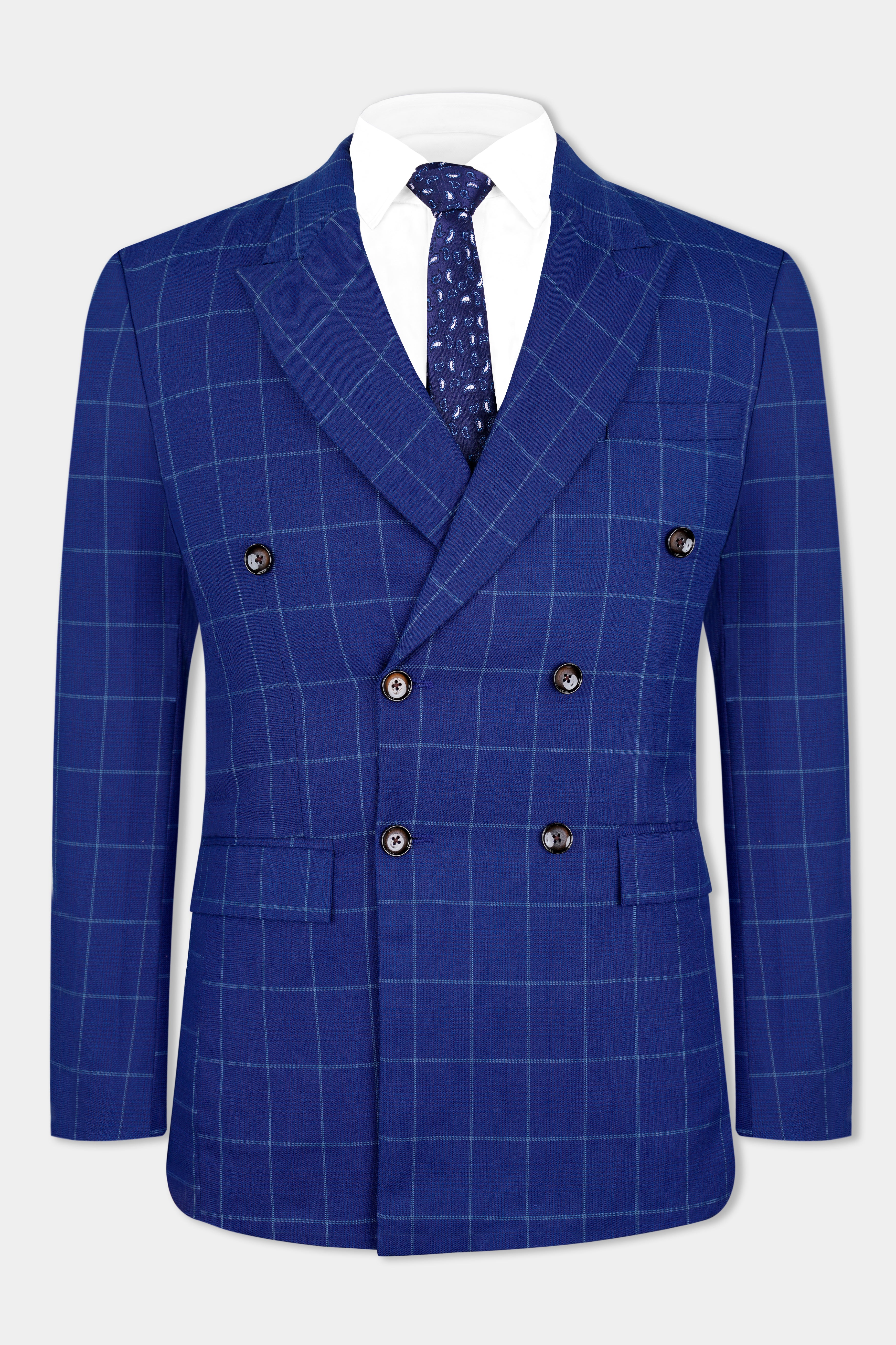 Lapis Blue Windowpane Wool Rich Double Breasted Blazer BL2940-DB-36, BL2940-DB-38, BL2940-DB-40, BL2940-DB-42, BL2940-DB-44, BL2940-DB-46, BL2940-DB-48, BL2940-DB-50, BL2940-DB-52, BL2940-DB-54, BL2940-DB-56, BL2940-DB-58, BL2940-DB-60