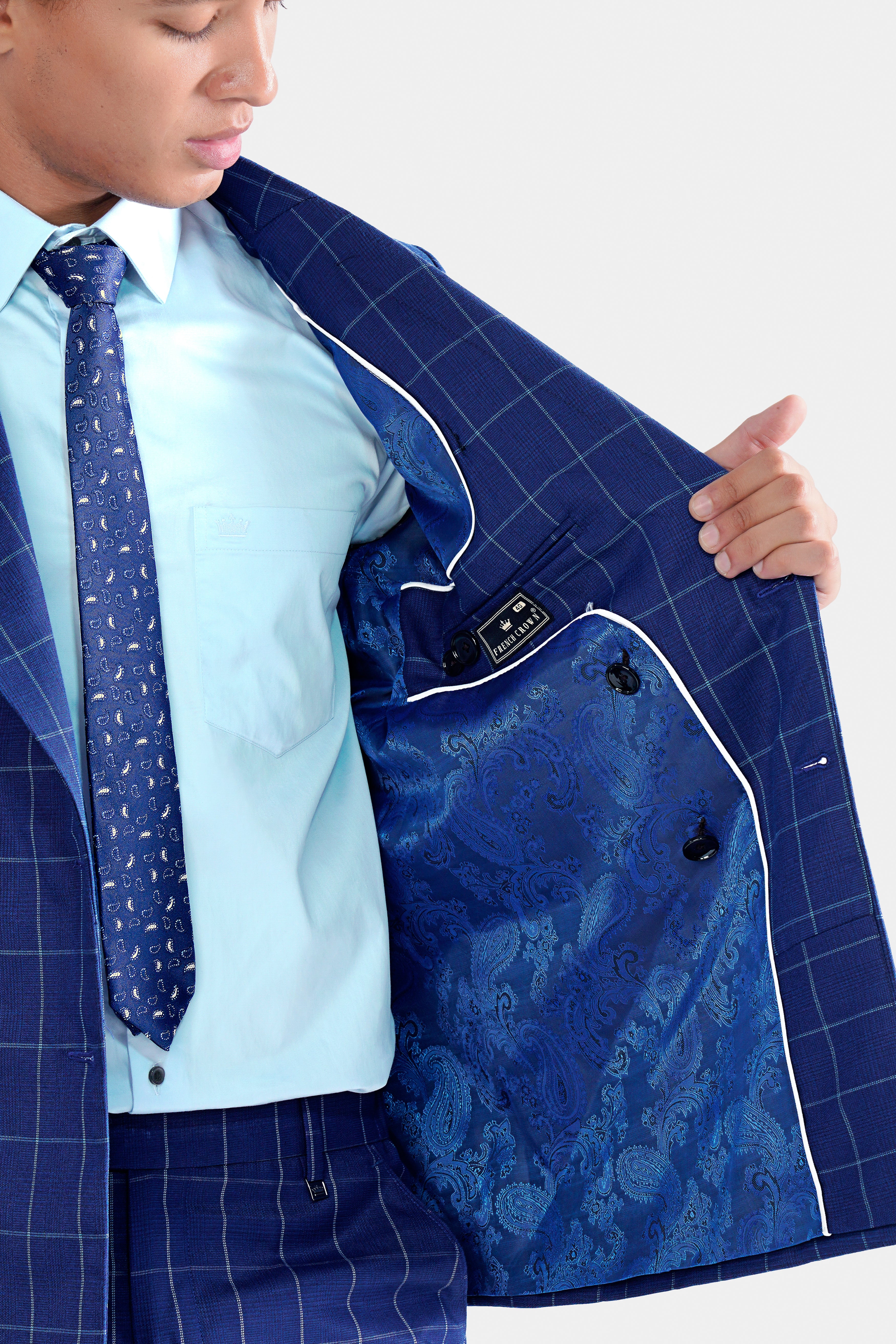 Lapis Blue Windowpane Wool Rich Double Breasted Blazer BL2940-DB-36, BL2940-DB-38, BL2940-DB-40, BL2940-DB-42, BL2940-DB-44, BL2940-DB-46, BL2940-DB-48, BL2940-DB-50, BL2940-DB-52, BL2940-DB-54, BL2940-DB-56, BL2940-DB-58, BL2940-DB-60