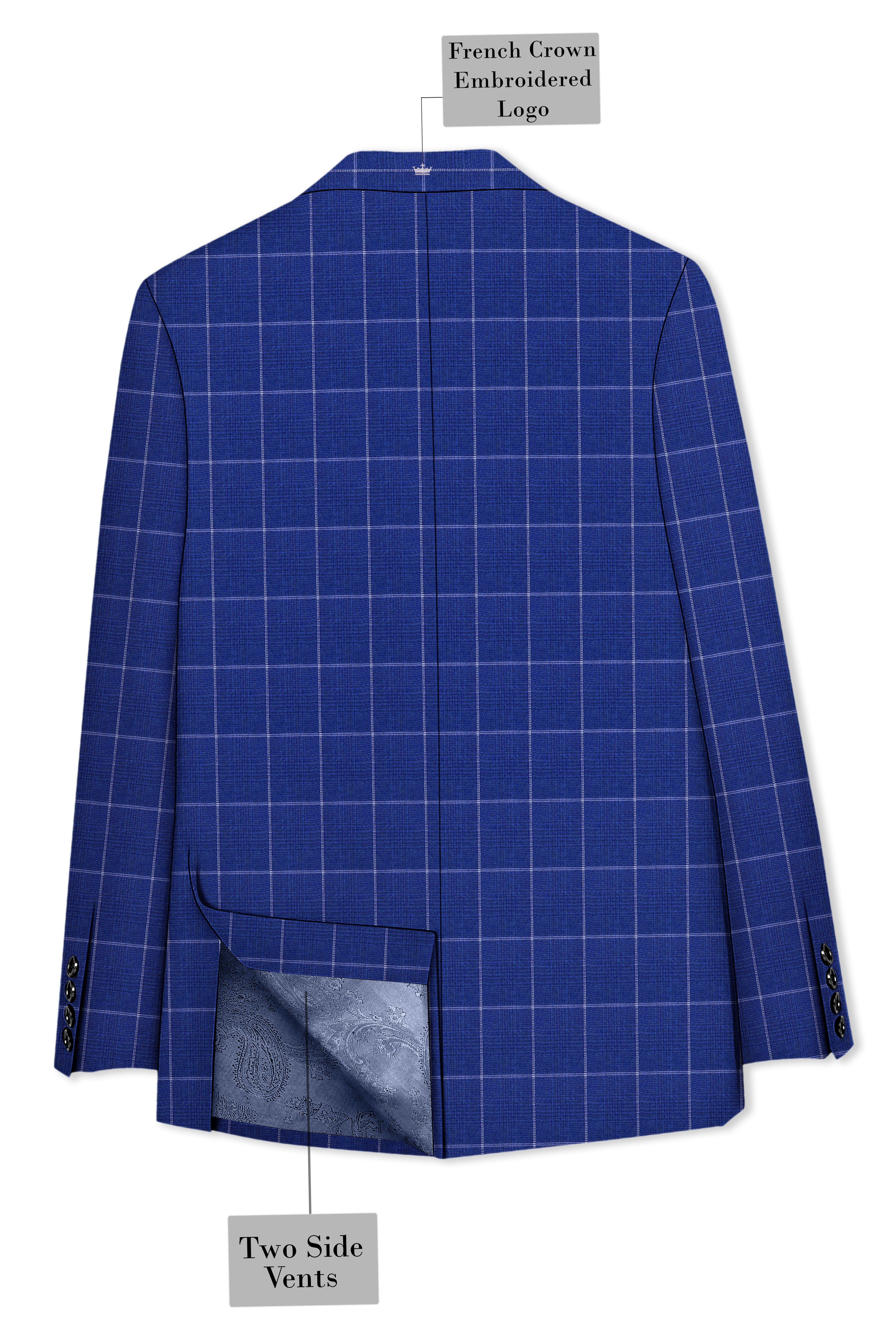 Rhino Blue Windowpane Wool Rich Double Breasted Blazer
