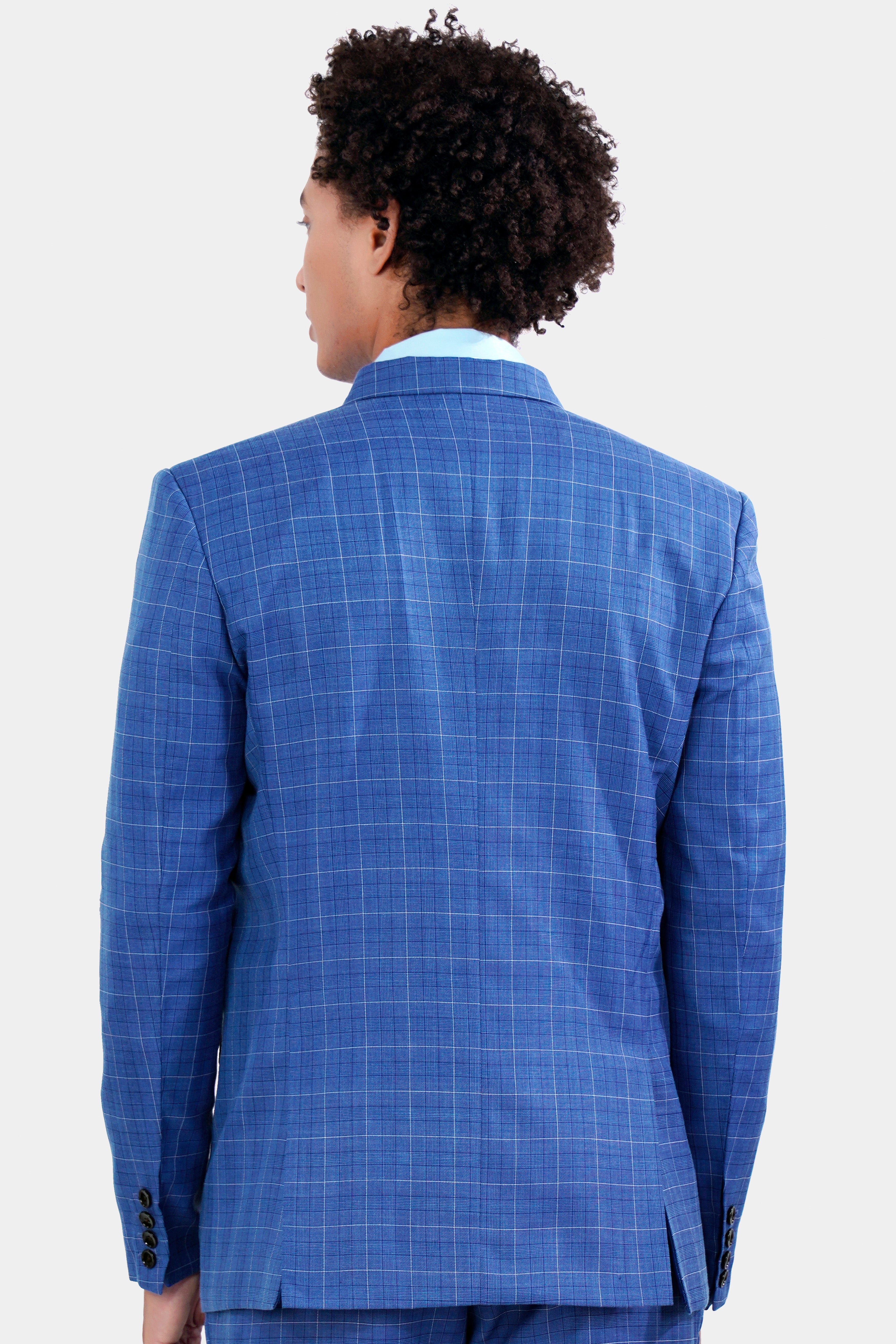 Cobalt Blue Checkered Wool Rich Double Breasted Blazer BL2947-DB-36, BL2947-DB-38, BL2947-DB-40, BL2947-DB-42, BL2947-DB-44, BL2947-DB-46, BL2947-DB-48, BL2947-DB-50, BL2947-DB-52, BL2947-DB-54, BL2947-DB-56, BL2947-DB-58, BL2947-DB-60