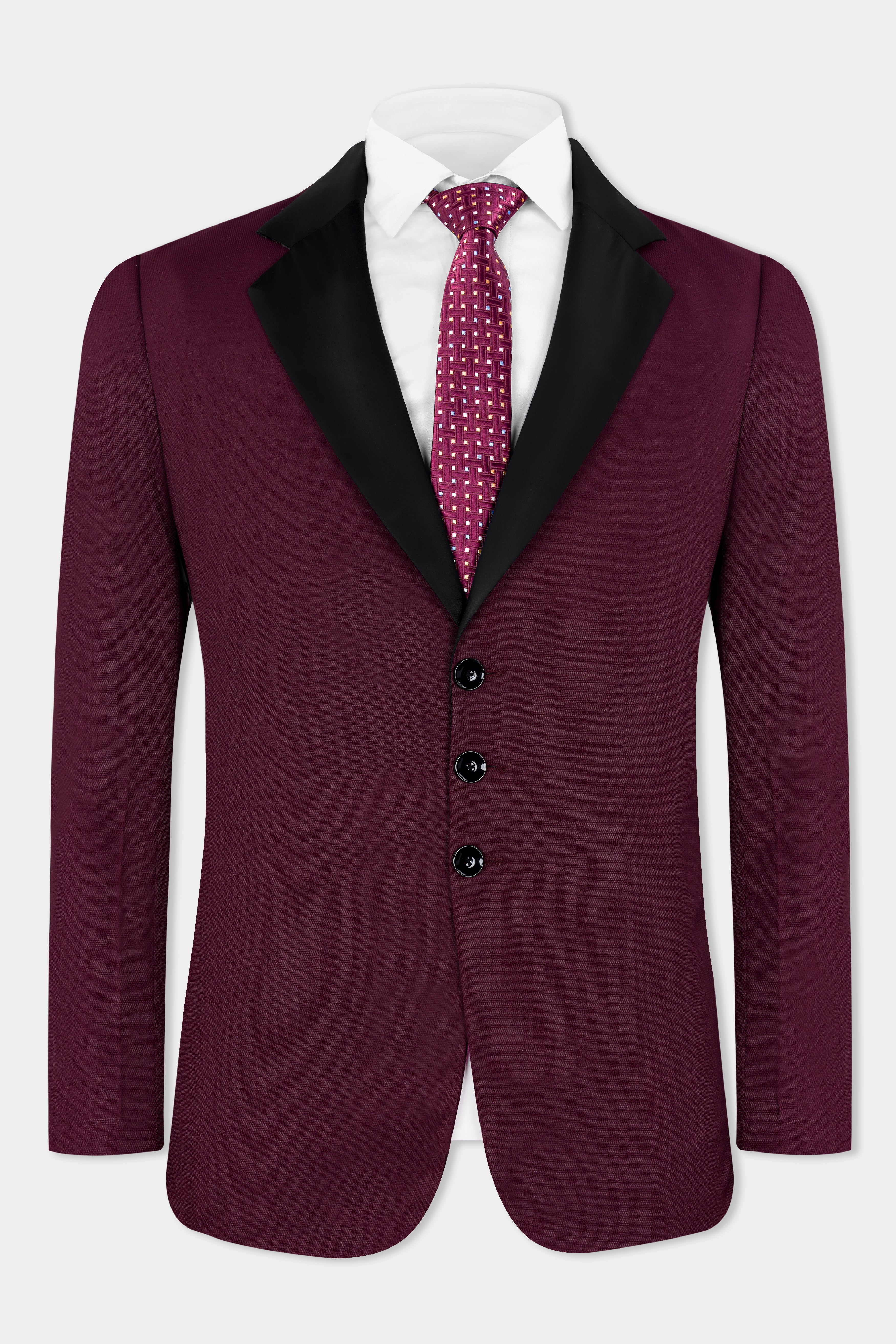 Magenta Maroon Wool Rich Designer Tuxedo Blazer BL2949-D57-WS-36, BL2949-D57-WS-38, BL2949-D57-WS-40, BL2949-D57-WS-42, BL2949-D57-WS-44, BL2949-D57-WS-46, BL2949-D57-WS-48, BL2949-D57-WS-50, BL2949-D57-WS-52, BL2949-D57-WS-54, BL2949-D57-WS-56, BL2949-D57-WS-58, BL2949-D57-WS-60
