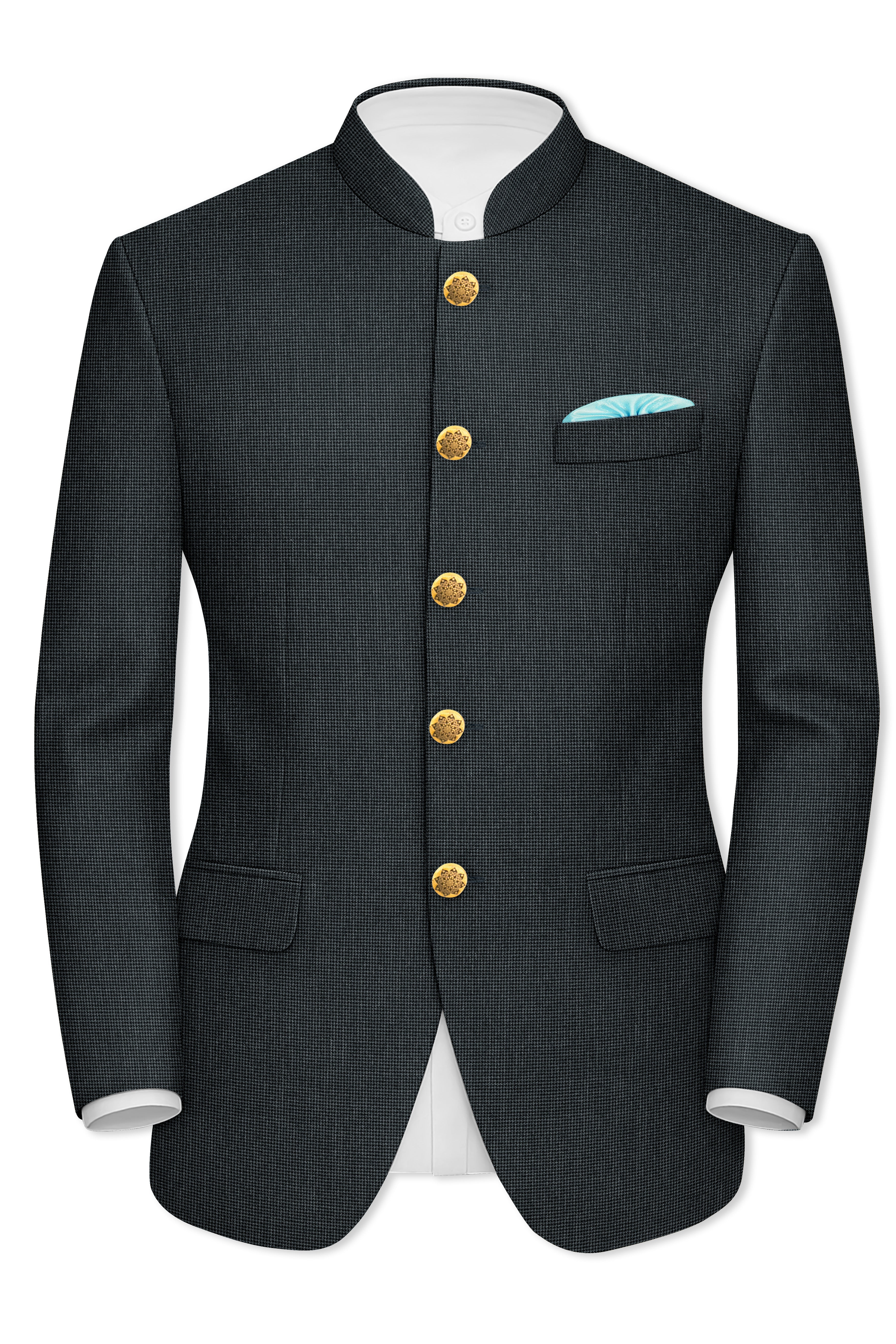 Gunmetal Gray Wool Rich Bandhgala Blazer