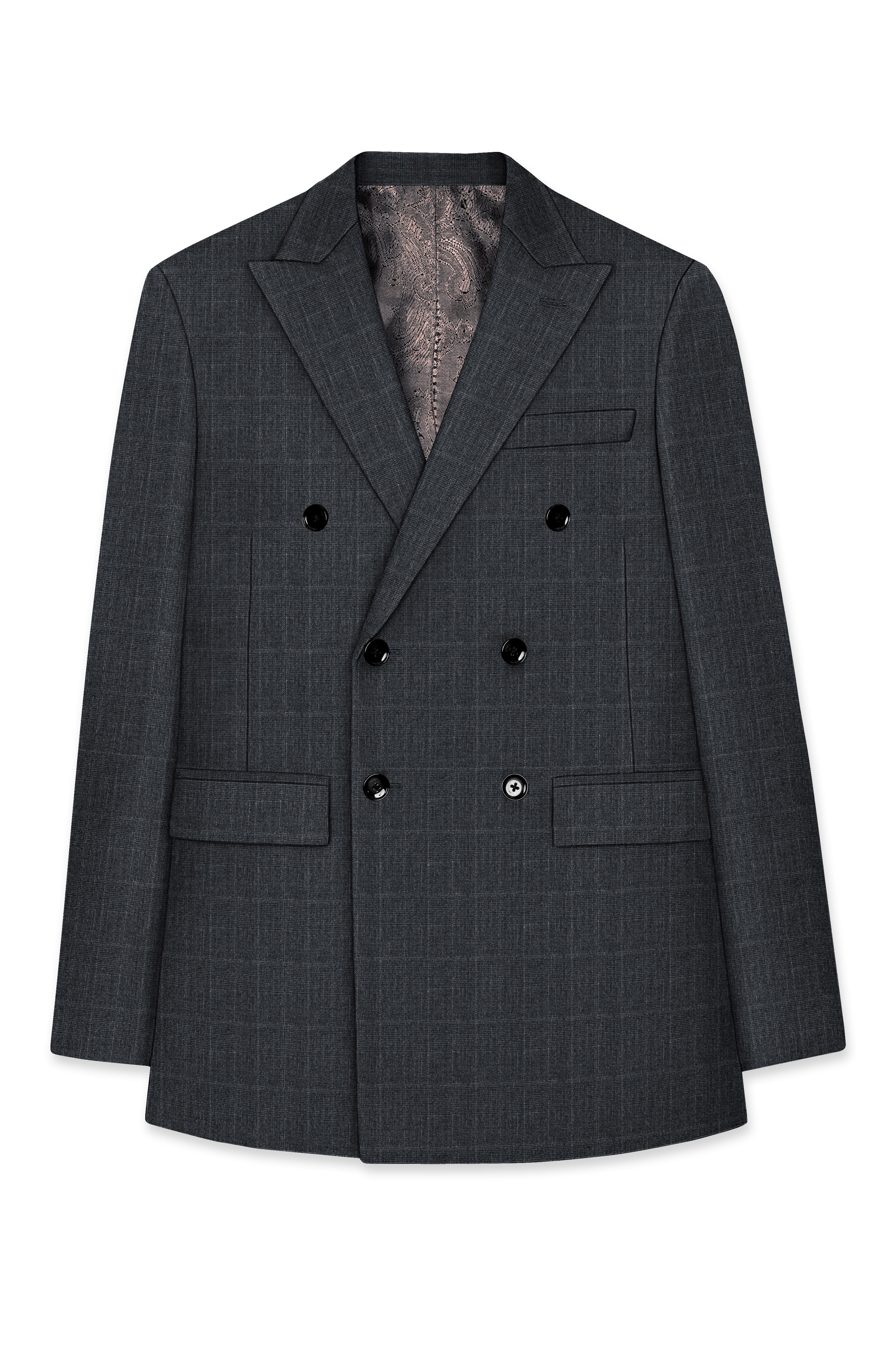Flint Gray Subtle Checkered Wool Rich Double Breasted Blazer