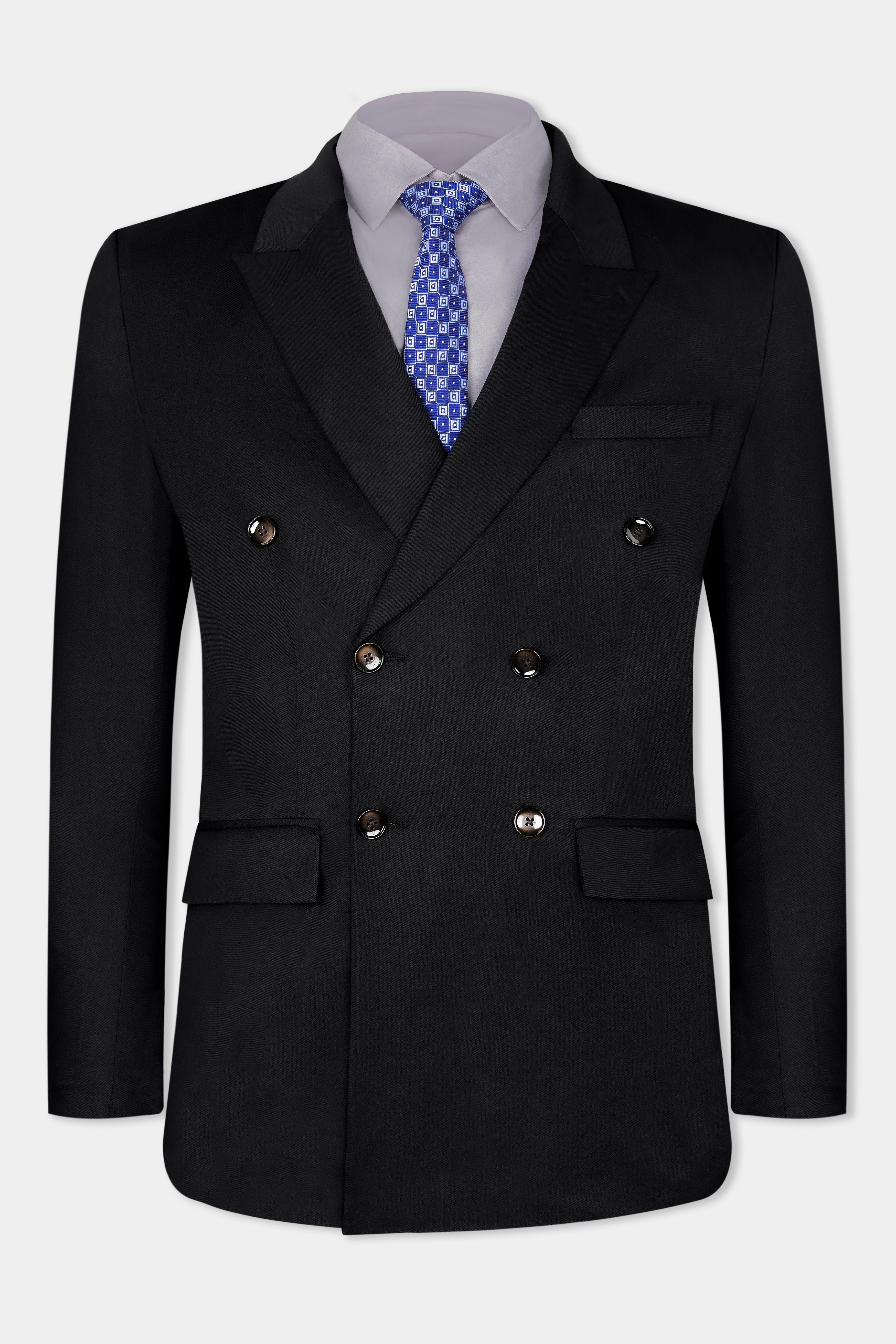 Jade Black Wool Rich Double Breasted Blazer BL3000-DB-36, BL3000-DB-38, BL3000-DB-40, BL3000-DB-42, BL3000-DB-44, BL3000-DB-46, BL3000-DB-48, BL3000-DB-50, BL3000-DB-52, BL3000-DB-54, BL3000-DB-56, BL3000-DB-58, BL3000-DB-60