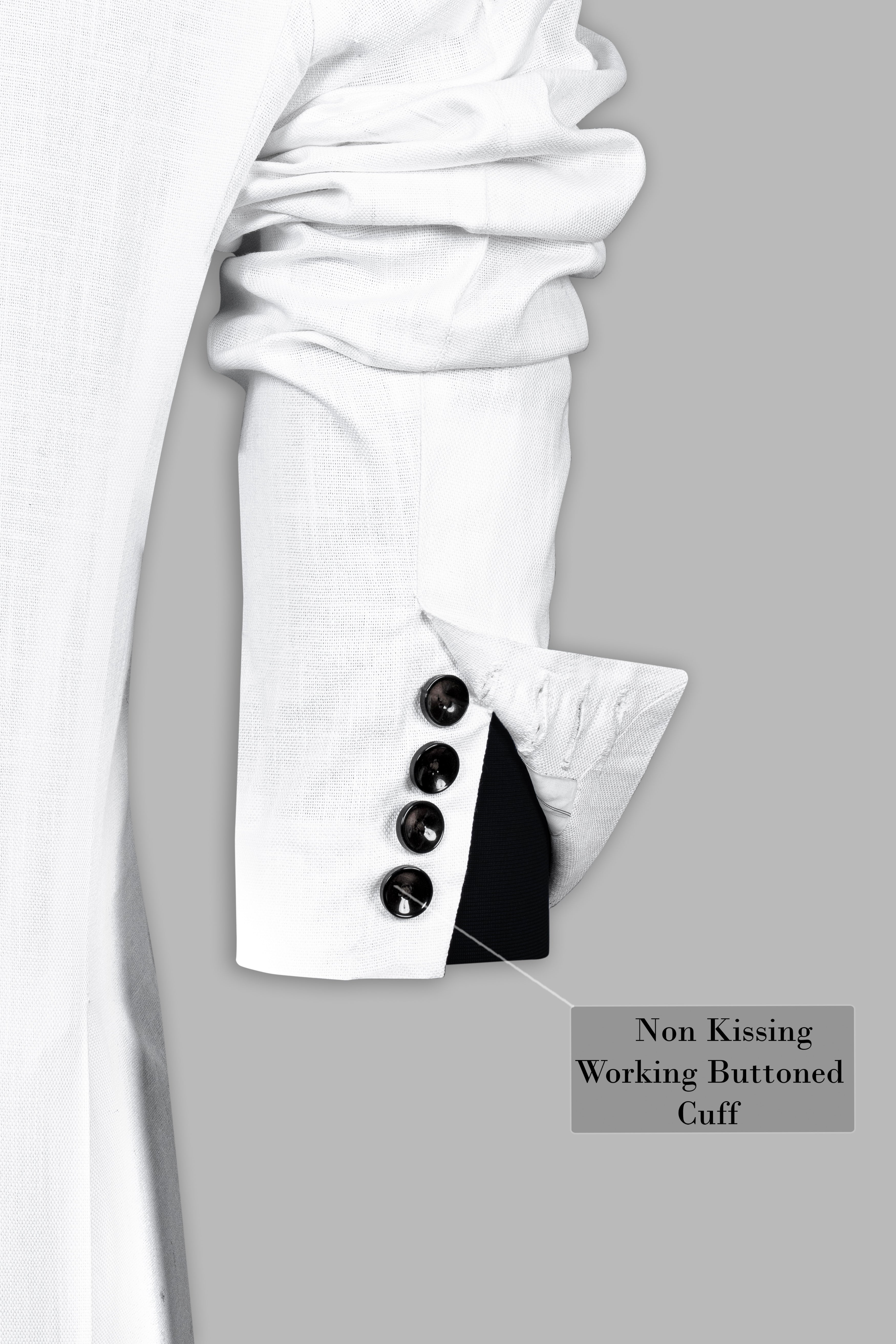 Bright White with Black Hand Painted Stretchable Designer Luxurious Linen Blazer