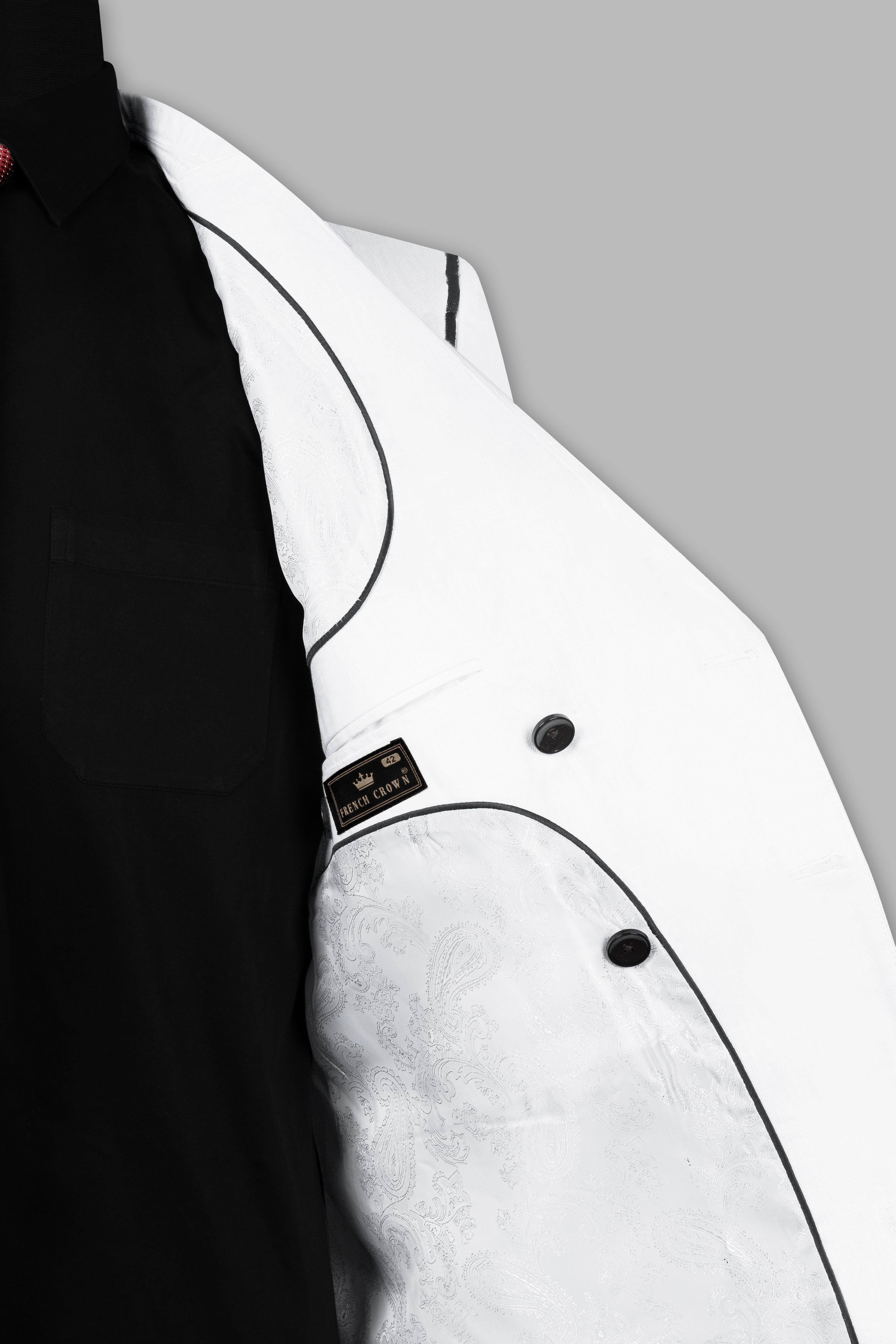 Bright White with Black Hand Painted Stretchable Designer Luxurious Linen Blazer