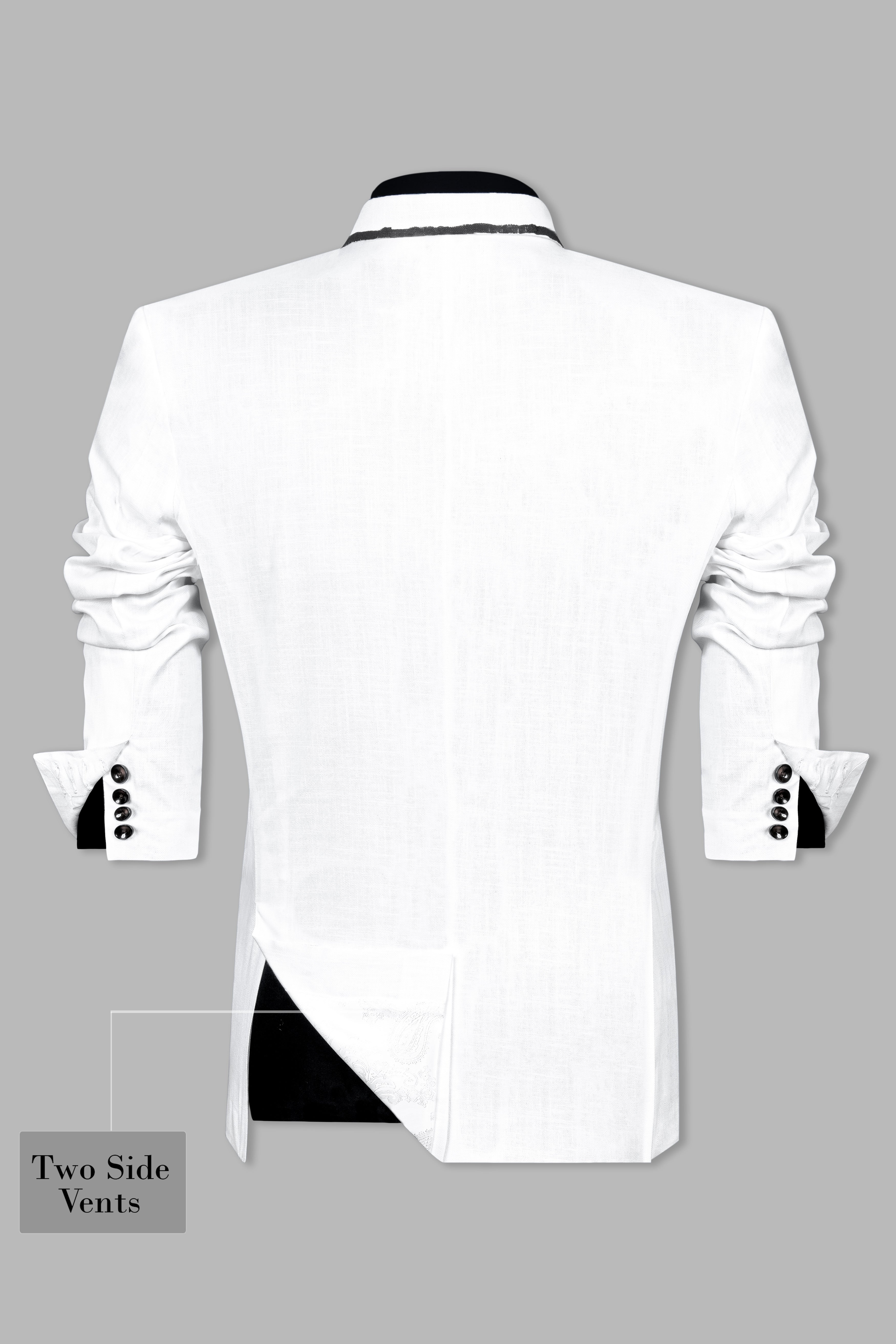 Bright White with Black Hand Painted Stretchable Designer Luxurious Linen Blazer