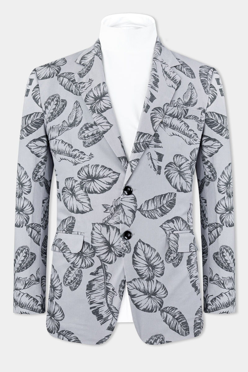 Gainsboro and Comet Gray Leaves Printed Premium Cotton Blazer
