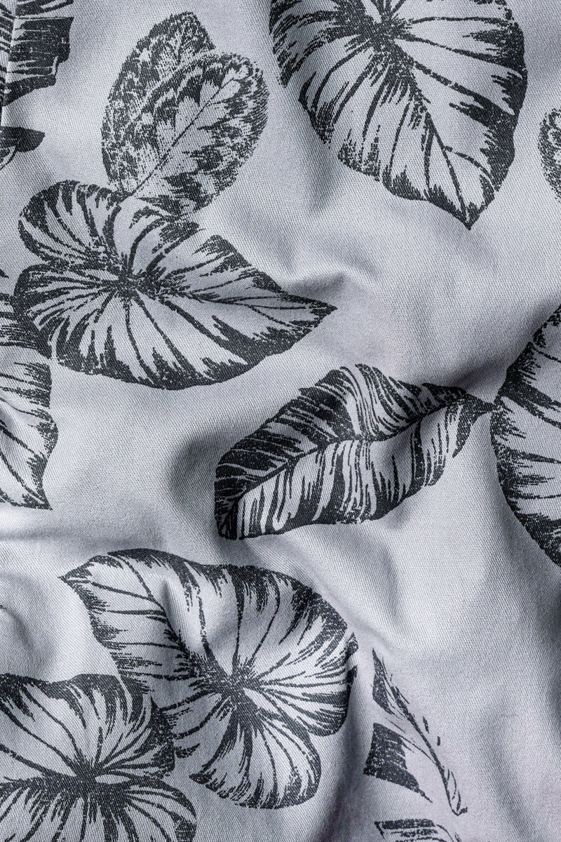 Gainsboro and Comet Gray Leaves Printed Premium Cotton Blazer