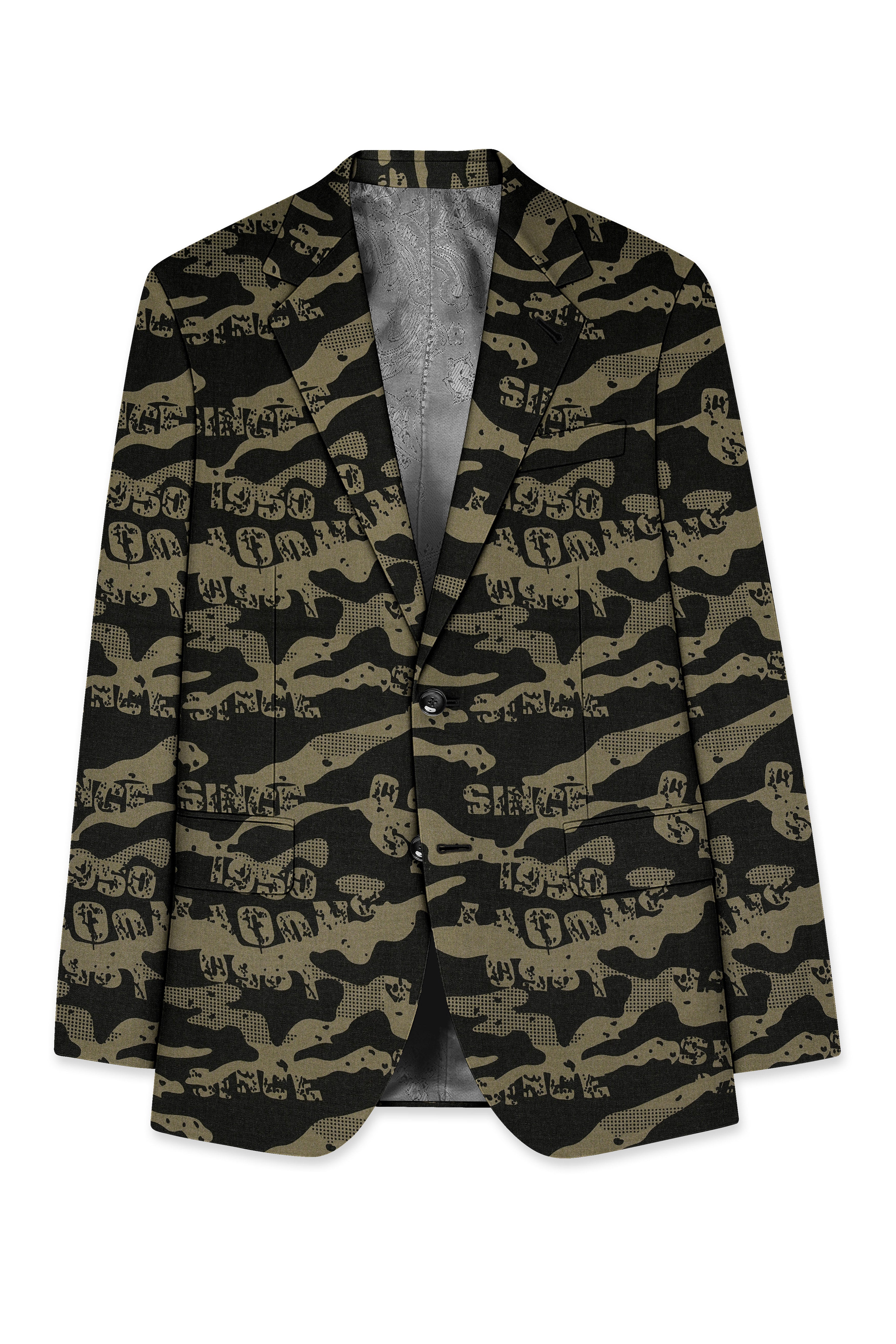 Jade Black and Woodland Green Printed Premium Cotton Single-Breasted Blazer