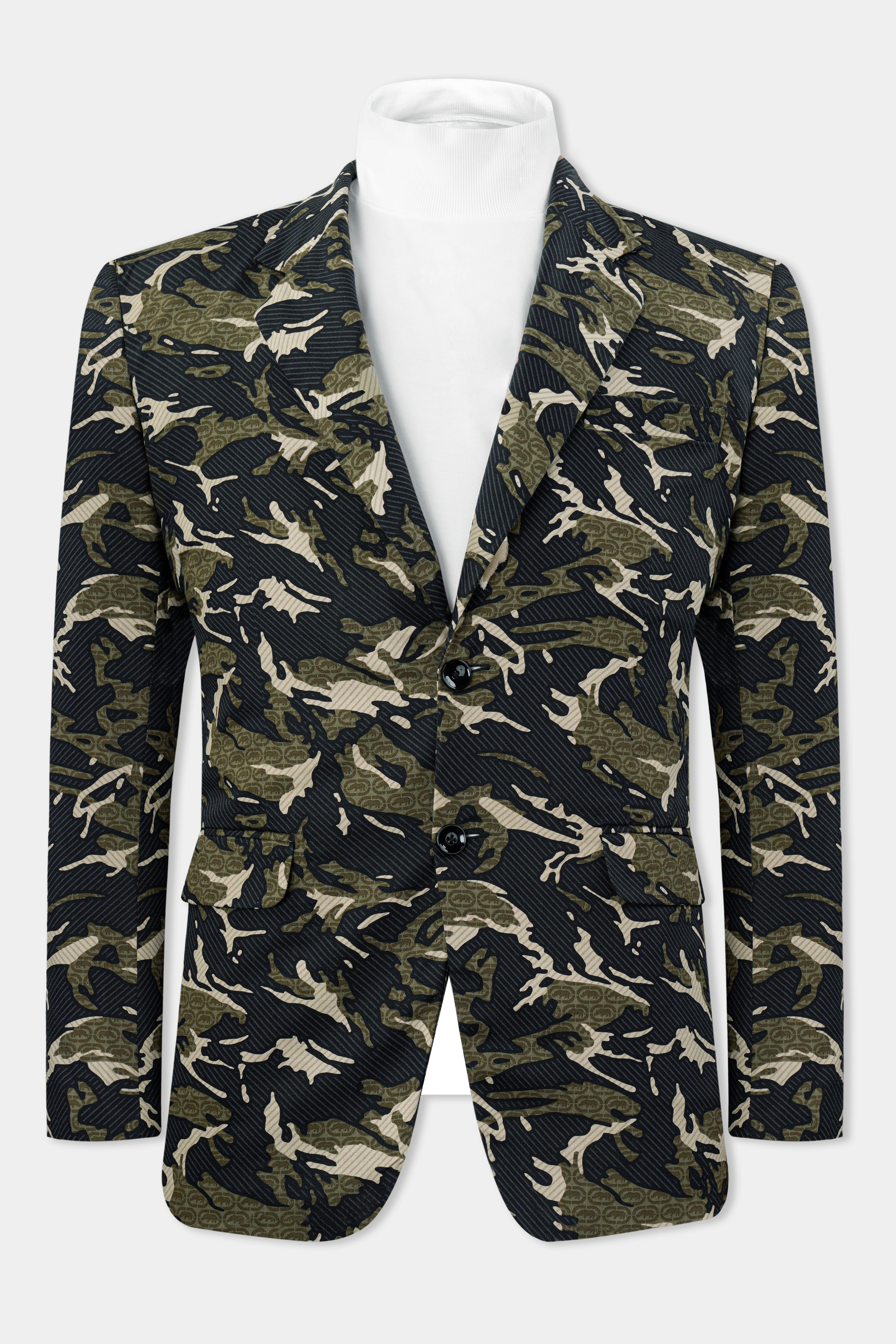 Mirage Black and Sage Green Printed Premium Cotton Single-Breasted Blazer BL3034-SB-36, BL3034-SB-38, BL3034-SB-40, BL3034-SB-42, BL3034-SB-44, BL3034-SB-46, BL3034-SB-48, BL3034-SB-50, BL3034-SB-52, BL3034-SB-54, BL3034-SB-56, BL3034-SB-58, BL3034-SB-60