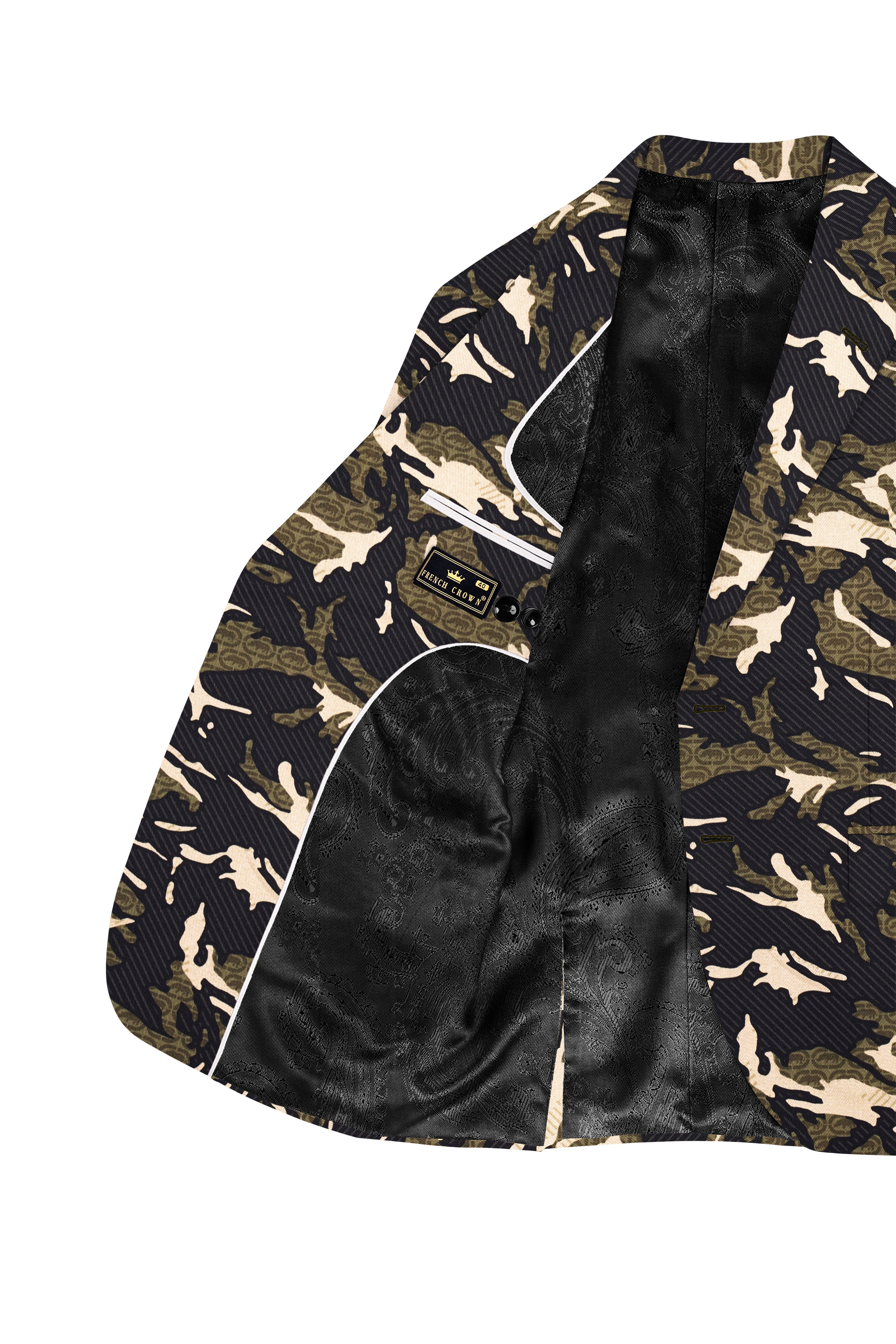 Mirage Black and Sage Green Printed Premium Cotton Single-Breasted Blazer