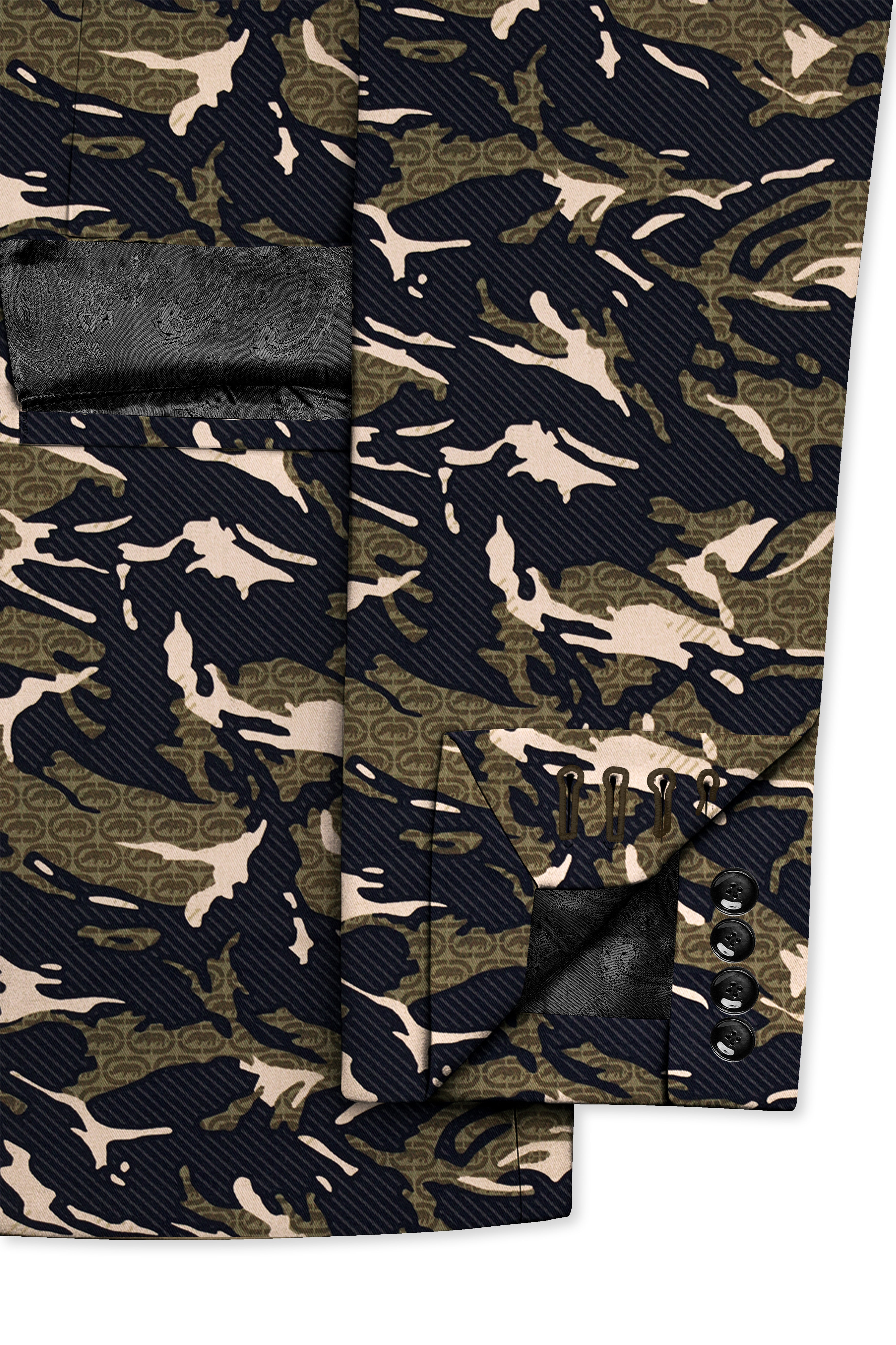 Mirage Black and Sage Green Printed Premium Cotton Single-Breasted Blazer