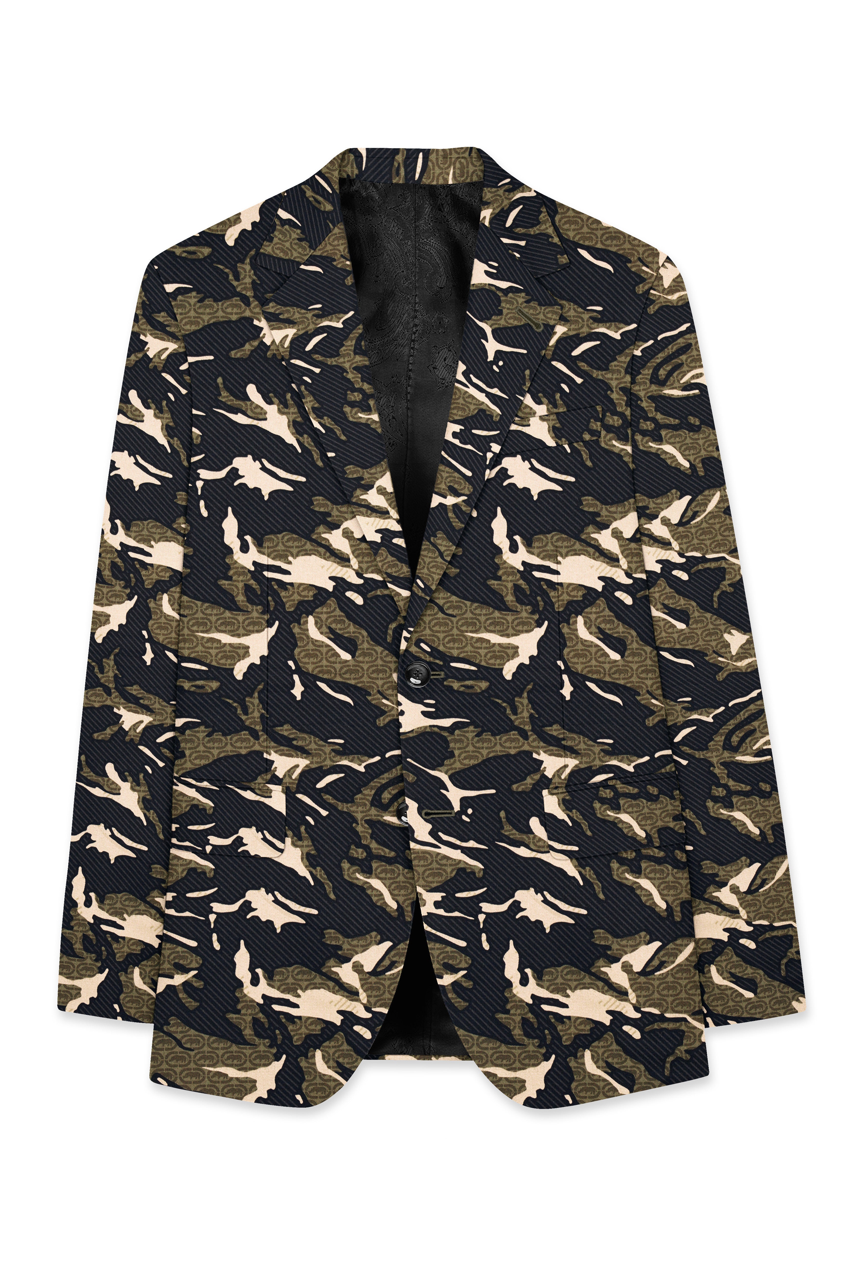 Mirage Black and Sage Green Printed Premium Cotton Single-Breasted Blazer