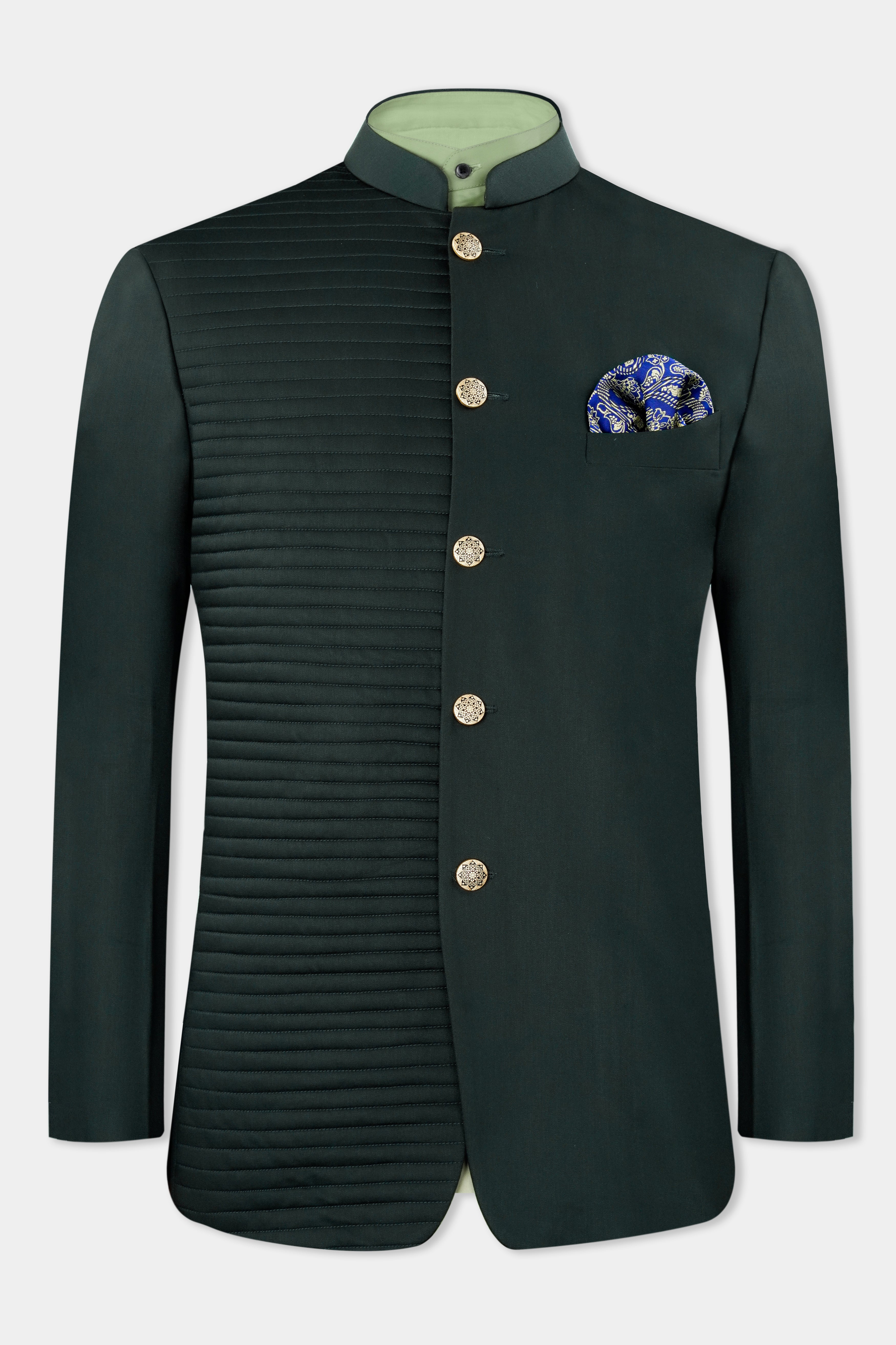 Dark Slate Green with Horizontal Stitched Wool Rich Bandhgala Designer Blazer BL3035-BG-D168-36, BL3035-BG-D168-38, BL3035-BG-D168-40, BL3035-BG-D168-42, BL3035-BG-D168-44, BL3035-BG-D168-46, BL3035-BG-D168-48, BL3035-BG-D168-50, BL3035-BG-D168-52, BL3035-BG-D168-54, BL3035-BG-D168-56, BL3035-BG-D168-58, BL3035-BG-D168-60