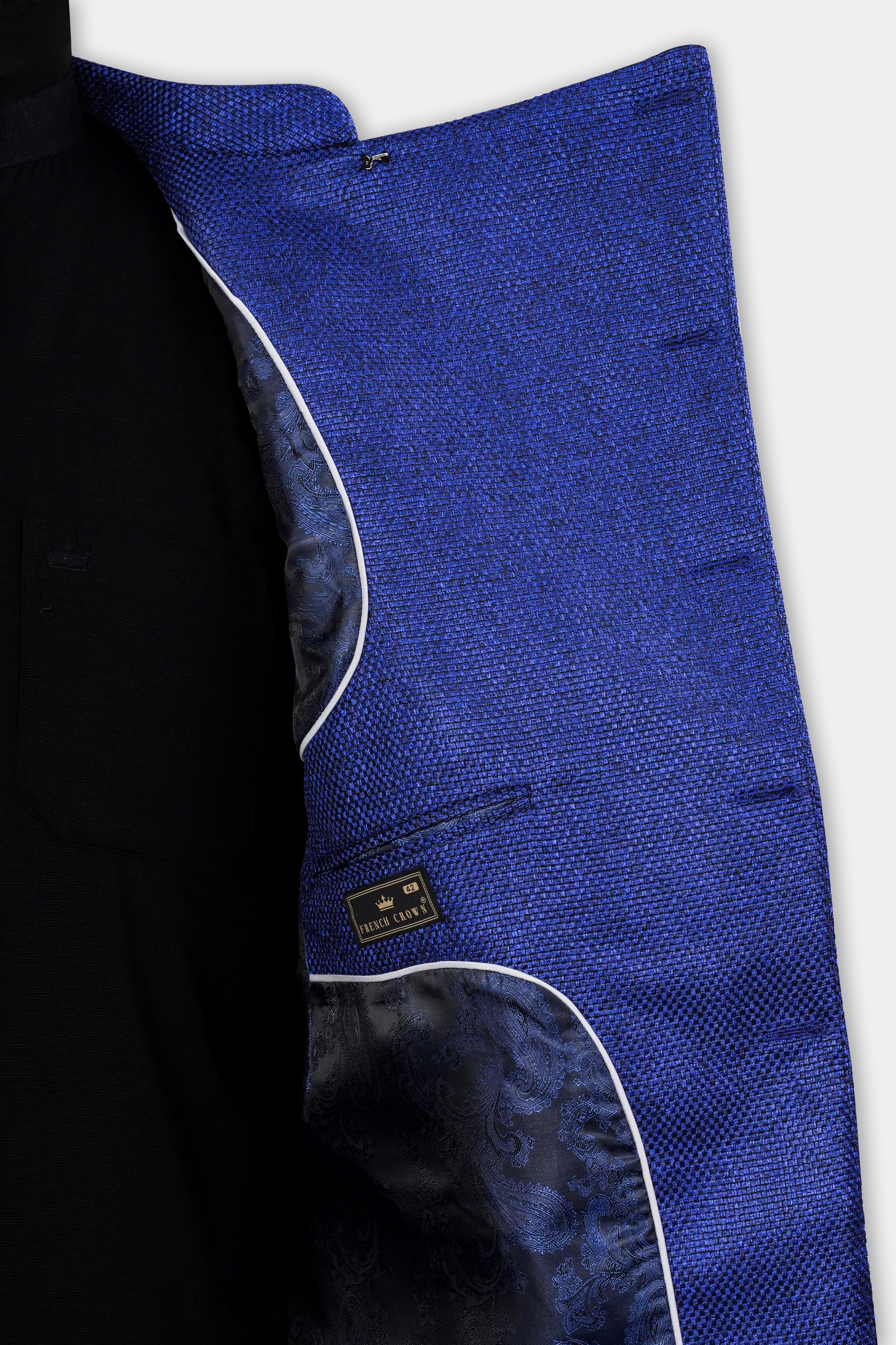 Downriver Blue Cross Buttoned Bandhgala Blazer BL3036-CBG-36, BL3036-CBG-38, BL3036-CBG-40, BL3036-CBG-42, BL3036-CBG-44, BL3036-CBG-46, BL3036-CBG-48, BL3036-CBG-50, BL3036-CBG-52, BL3036-CBG-54, BL3036-CBG-56, BL3036-CBG-58, BL3036-CBG-60