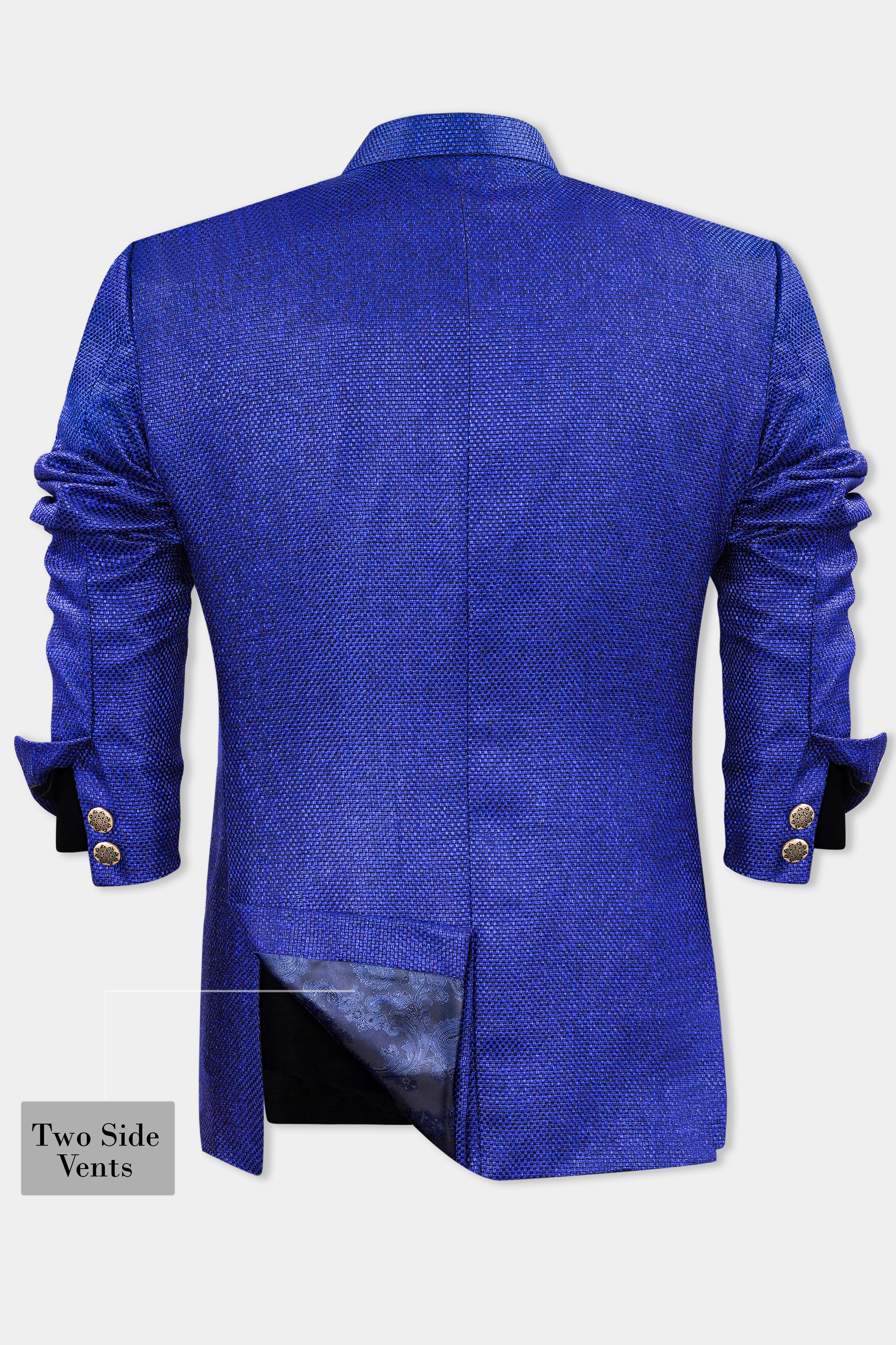Downriver Blue Cross Buttoned Bandhgala Blazer BL3036-CBG-36, BL3036-CBG-38, BL3036-CBG-40, BL3036-CBG-42, BL3036-CBG-44, BL3036-CBG-46, BL3036-CBG-48, BL3036-CBG-50, BL3036-CBG-52, BL3036-CBG-54, BL3036-CBG-56, BL3036-CBG-58, BL3036-CBG-60