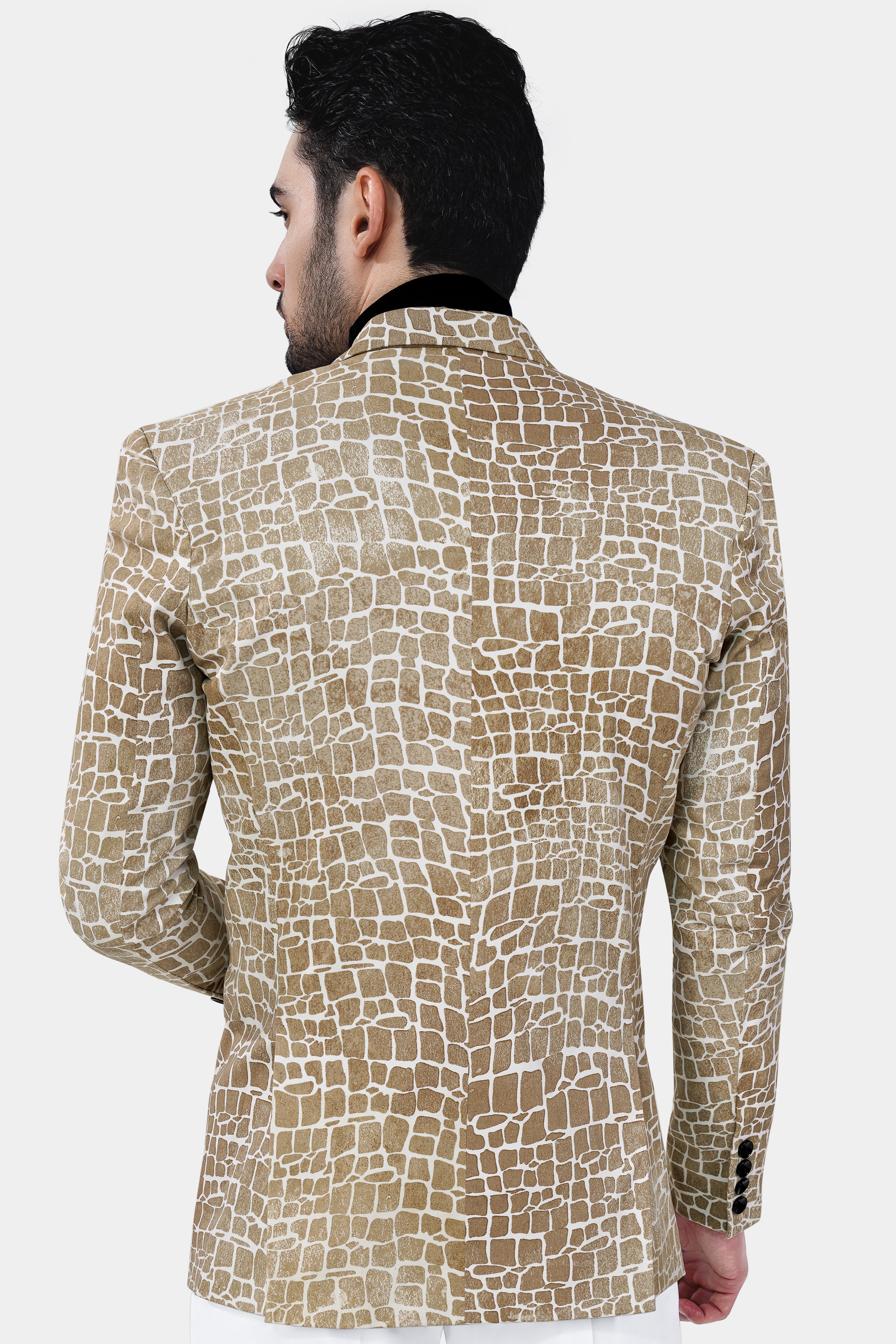 Bright White and Cocoa Brown Printed Premium Cotton Blazer BL3038-SB-36, BL3038-SB-38, BL3038-SB-40, BL3038-SB-42, BL3038-SB-44, BL3038-SB-46, BL3038-SB-48, BL3038-SB-50, BL3038-SB-52, BL3038-SB-54, BL3038-SB-56, BL3038-SB-58, BL3038-SB-60