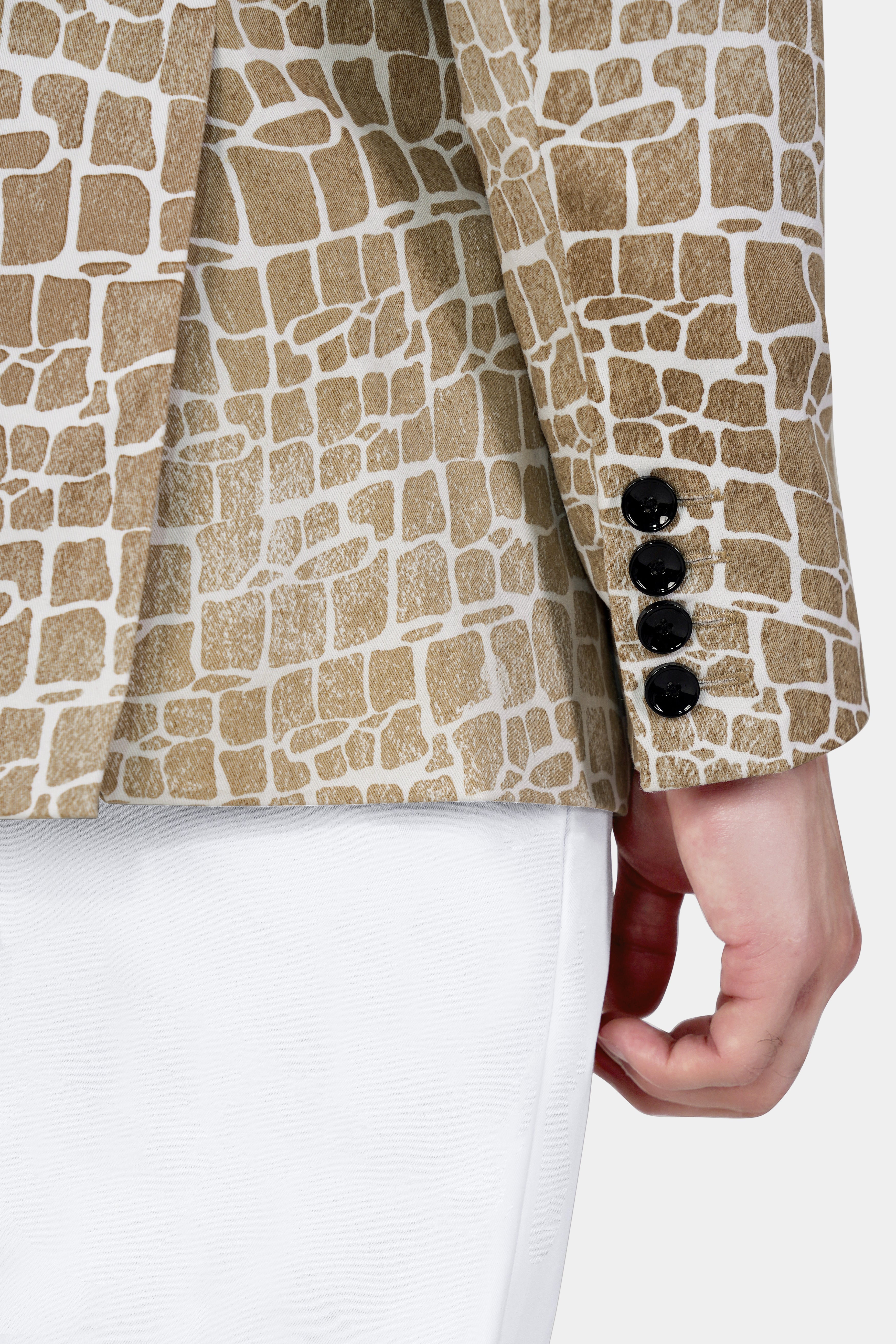Bright White and Cocoa Brown Printed Premium Cotton Blazer BL3038-SB-36, BL3038-SB-38, BL3038-SB-40, BL3038-SB-42, BL3038-SB-44, BL3038-SB-46, BL3038-SB-48, BL3038-SB-50, BL3038-SB-52, BL3038-SB-54, BL3038-SB-56, BL3038-SB-58, BL3038-SB-60