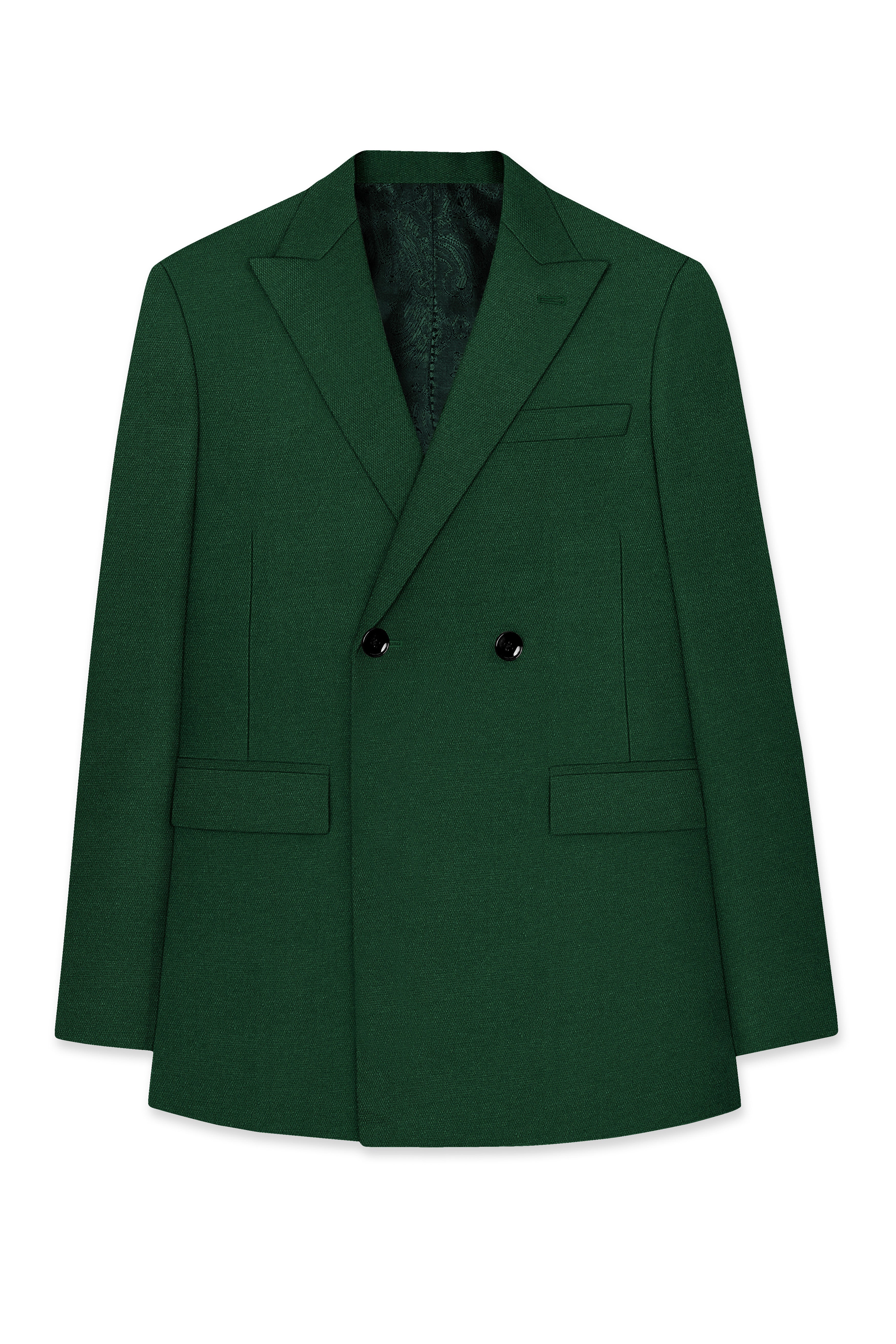 Basil Green Wool Rich Double-Breasted Blazer