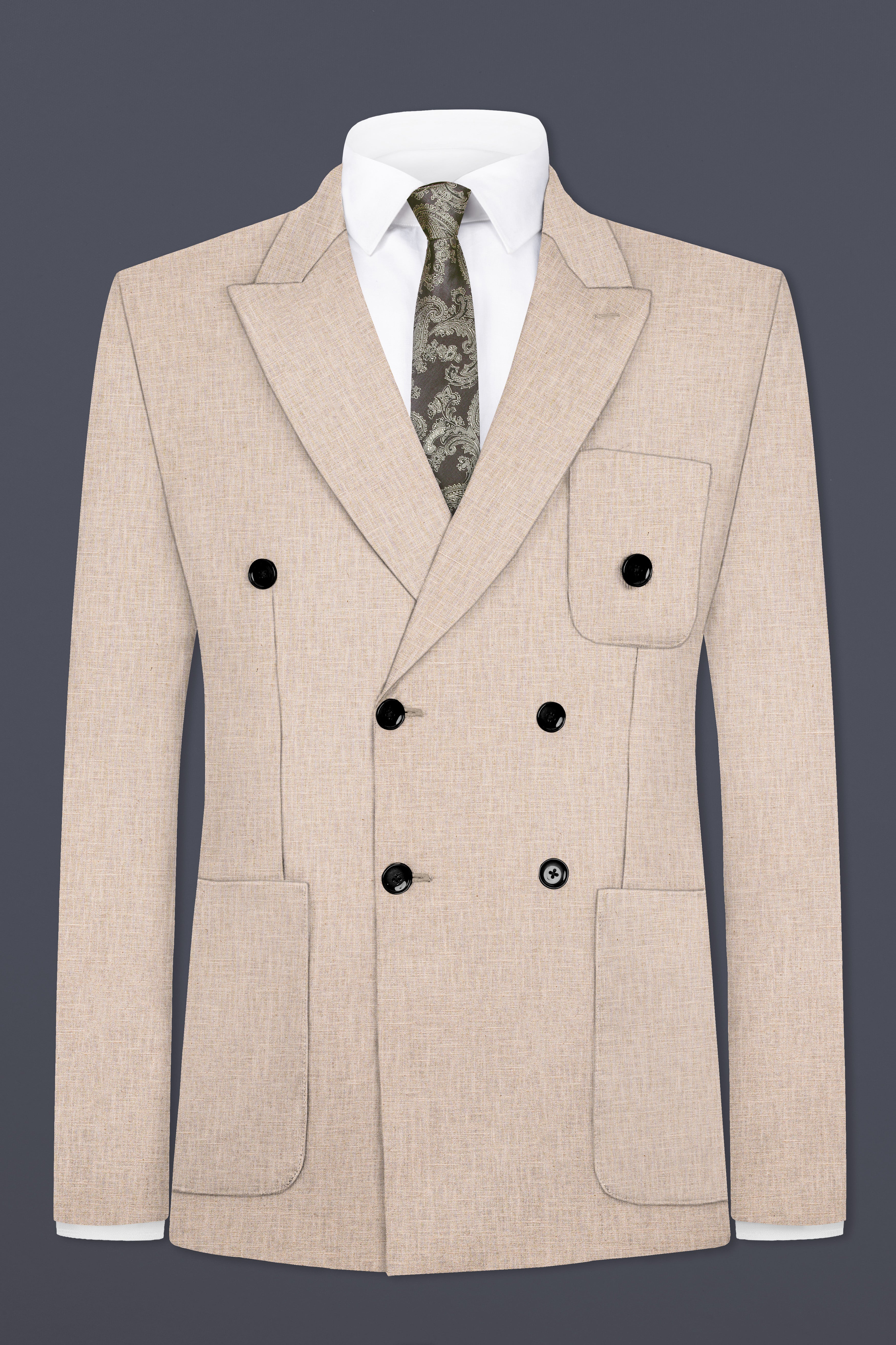 Cashmere Beige Luxurious Linen Double Breasted Sports Blazer