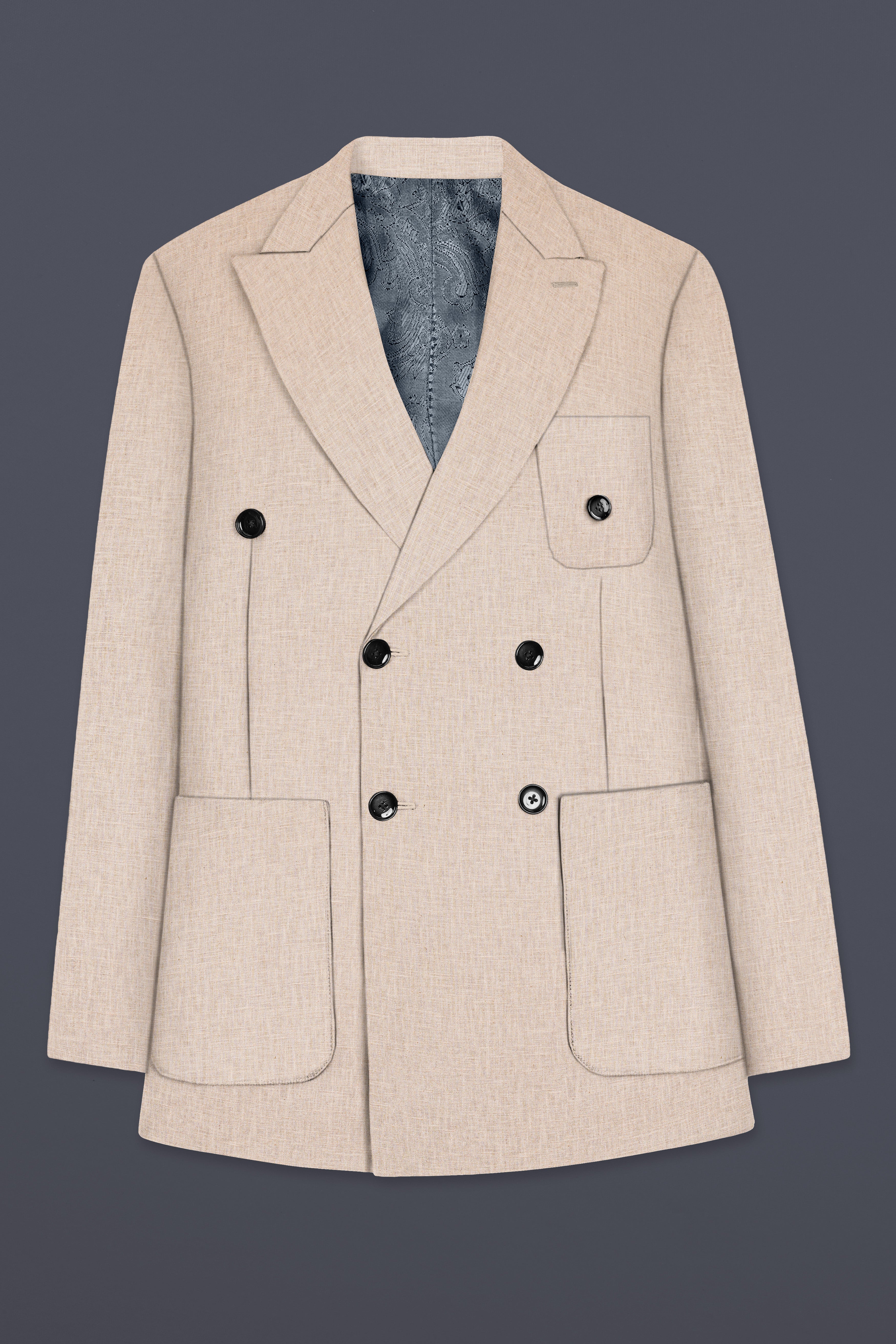 Cashmere Beige Luxurious Linen Double Breasted Sports Blazer
