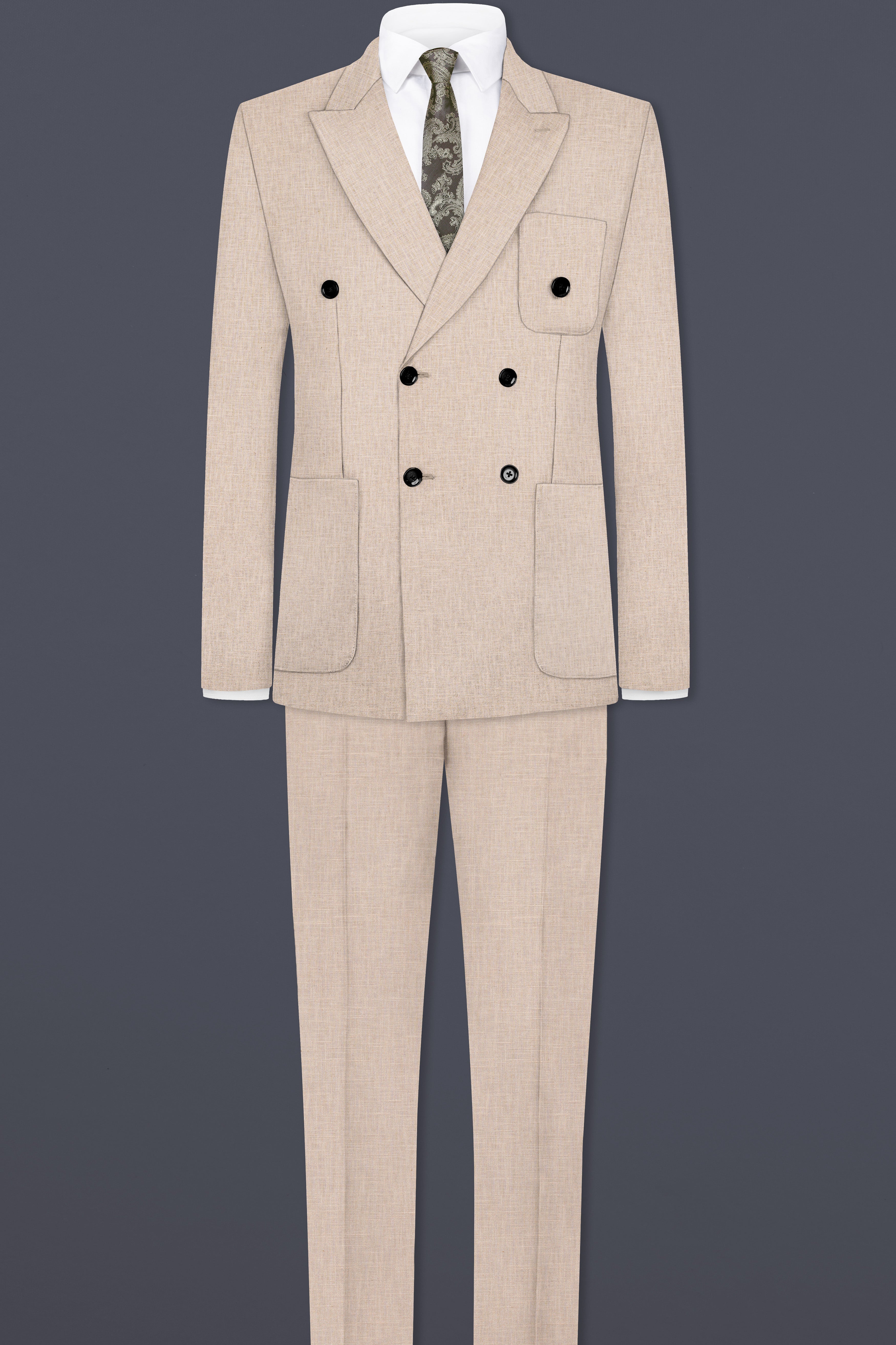 Cashmere Beige Luxurious Linen Double Breasted Sports Blazer