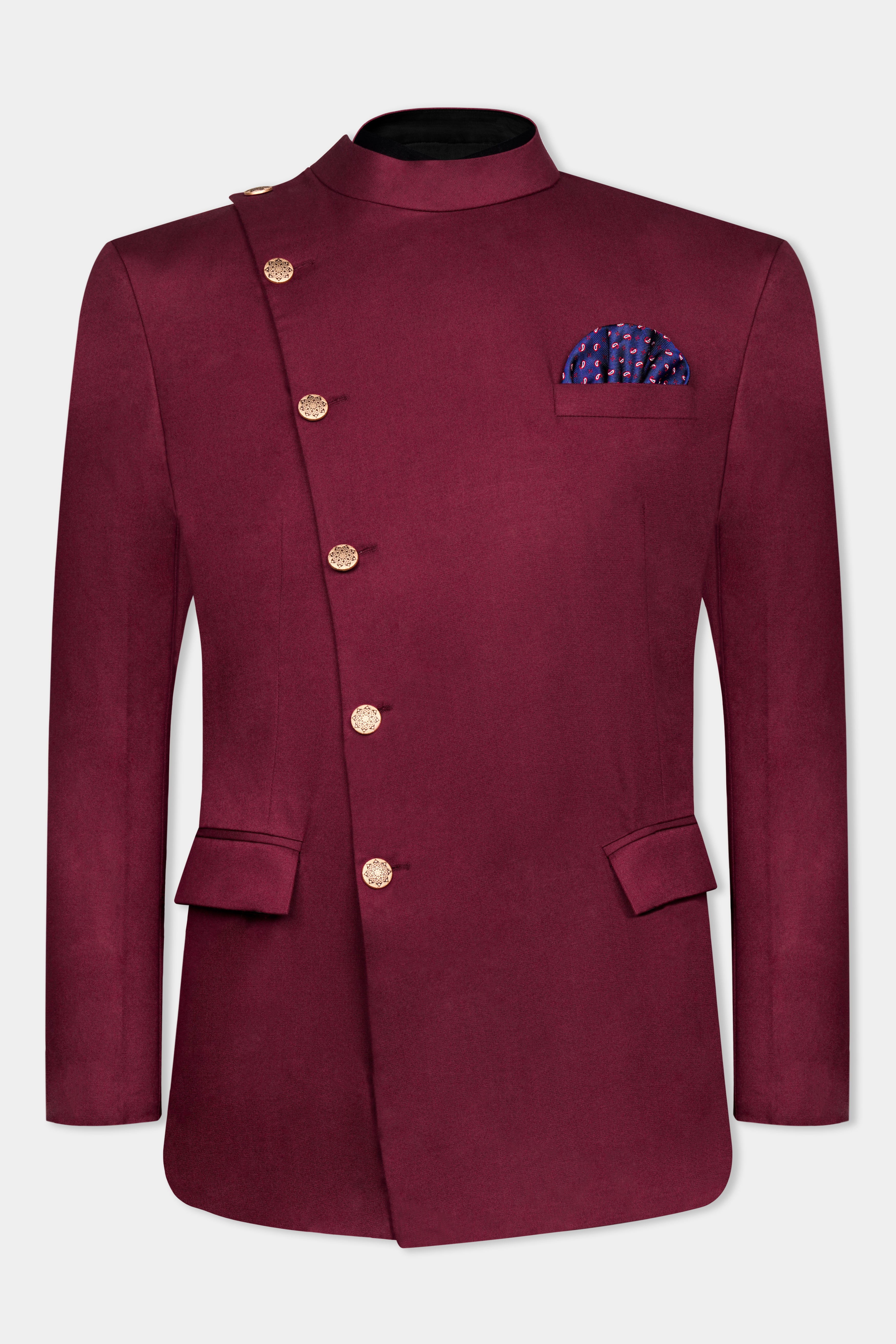 Bordeaux Maroon Cross Buttoned Wool Rich Bandhgala Blazer BL3050-CBG2-36, BL3050-CBG2-38, BL3050-CBG2-40, BL3050-CBG2-42, BL3050-CBG2-44, BL3050-CBG2-46, BL3050-CBG2-48, BL3050-CBG2-50, BL3050-CBG2-52, BL3050-CBG2-54, BL3050-CBG2-56, BL3050-CBG2-58, BL3050-CBG2-60