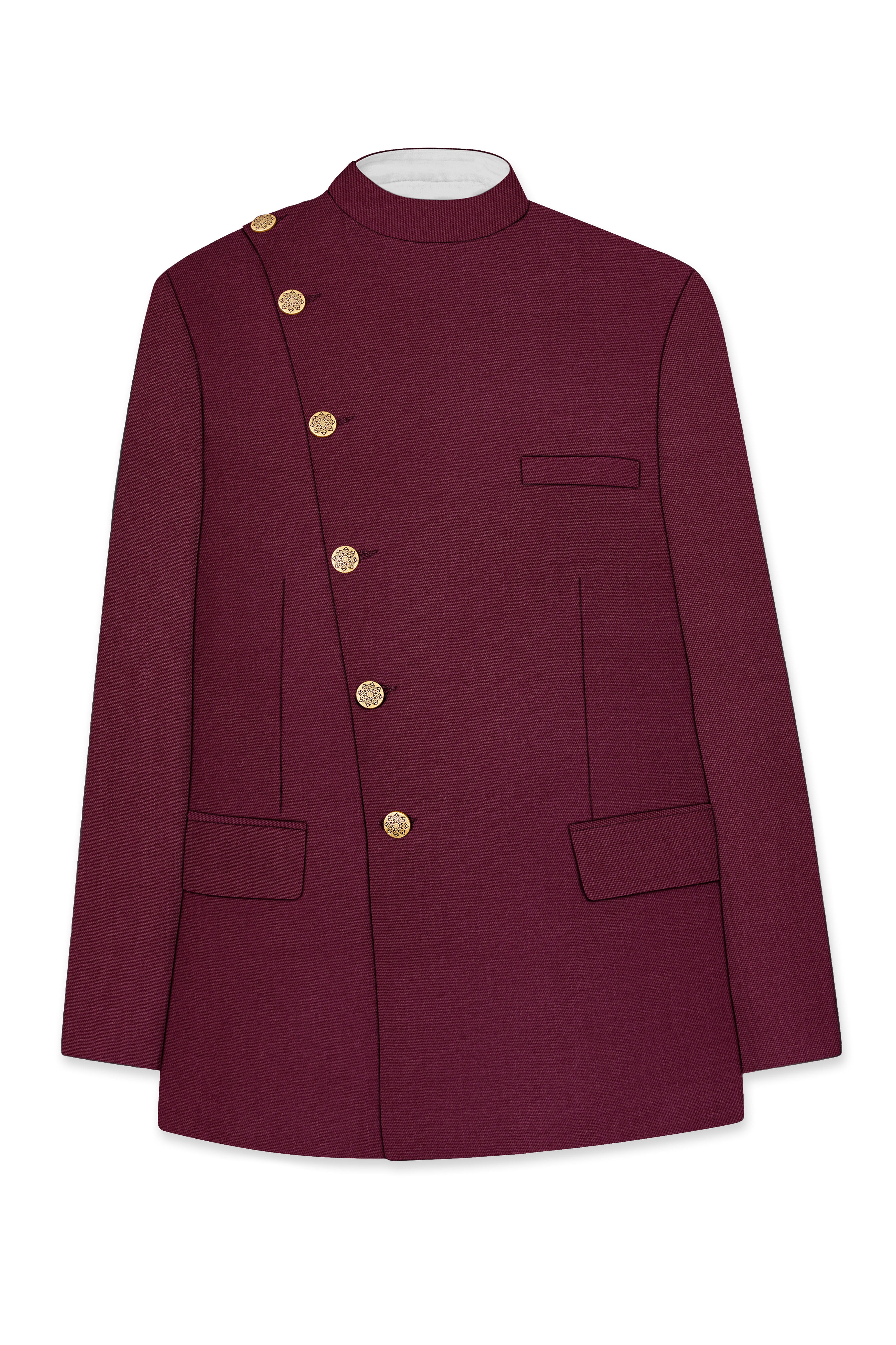 Bordeaux Maroon Cross Placket Wool Rich Bandhgala Blazer