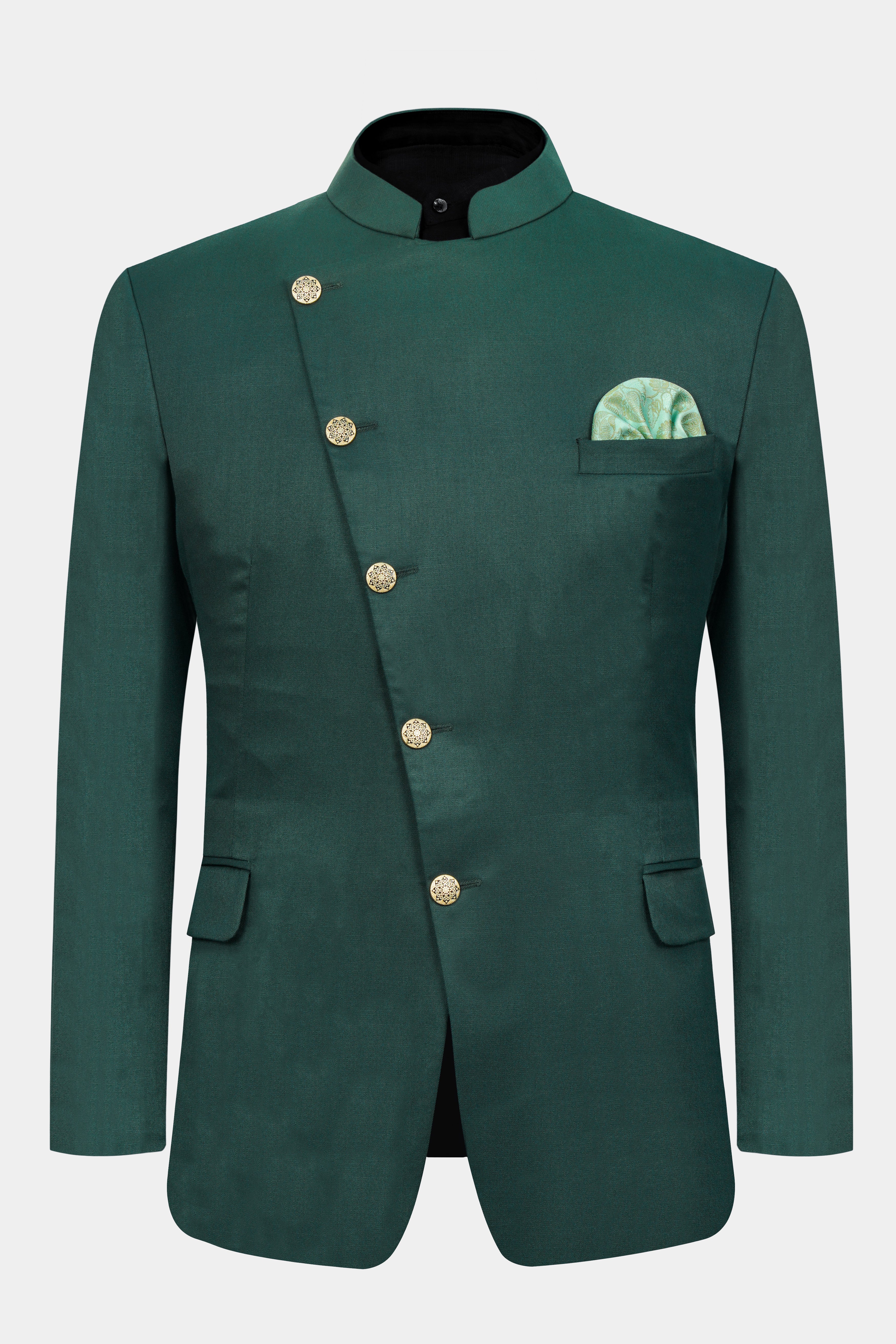 Gable Green Cross Buttoned Wool Rich Bandhgala Blazer BL3051-CBG-36, BL3051-CBG-38, BL3051-CBG-40, BL3051-CBG-42, BL3051-CBG-44, BL3051-CBG-46, BL3051-CBG-48, BL3051-CBG-50, BL3051-CBG-52, BL3051-CBG-54, BL3051-CBG-56, BL3051-CBG-58, BL3051-CBG-60