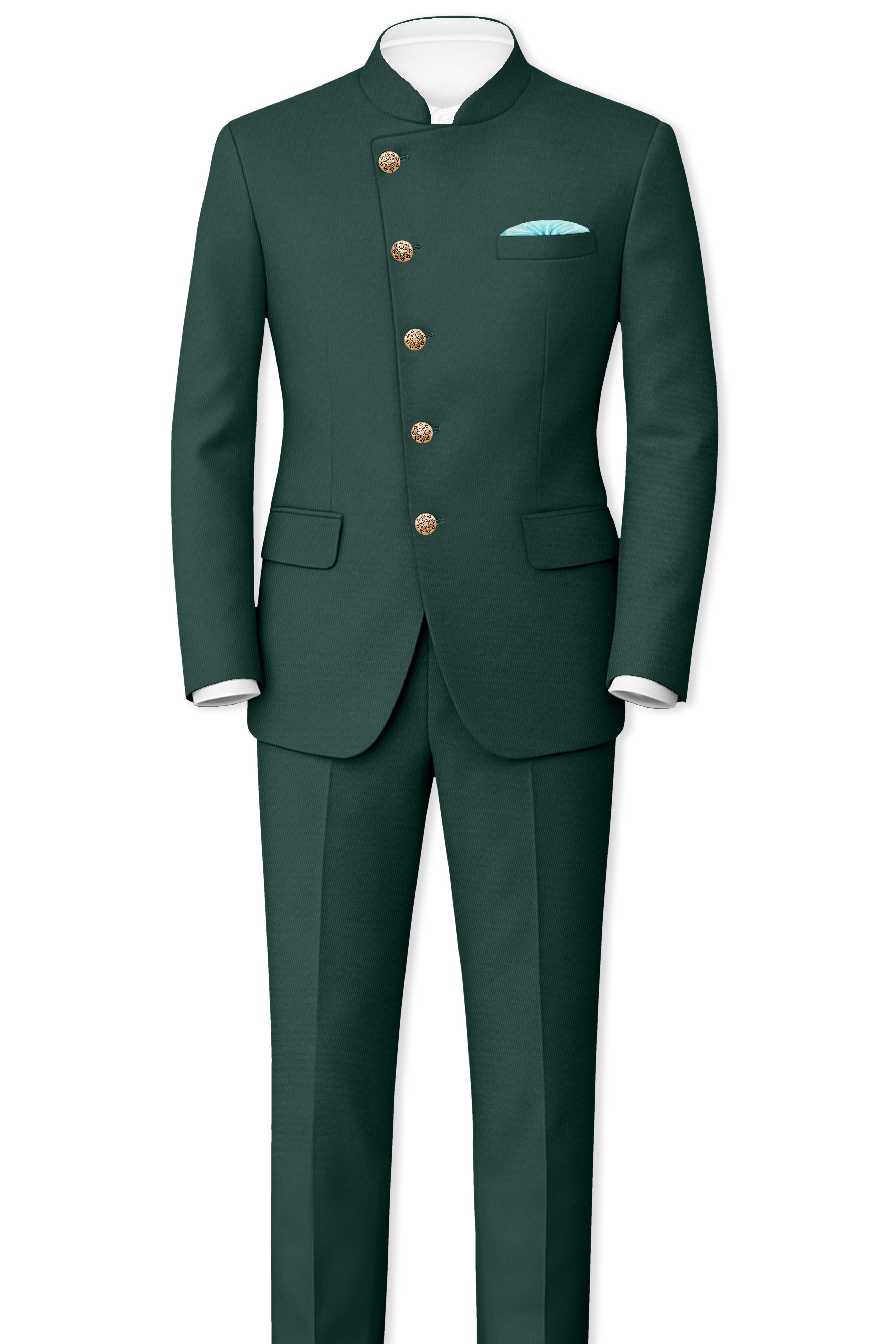 Gable Green Cross Placket Wool Rich Bandhgala Blazer