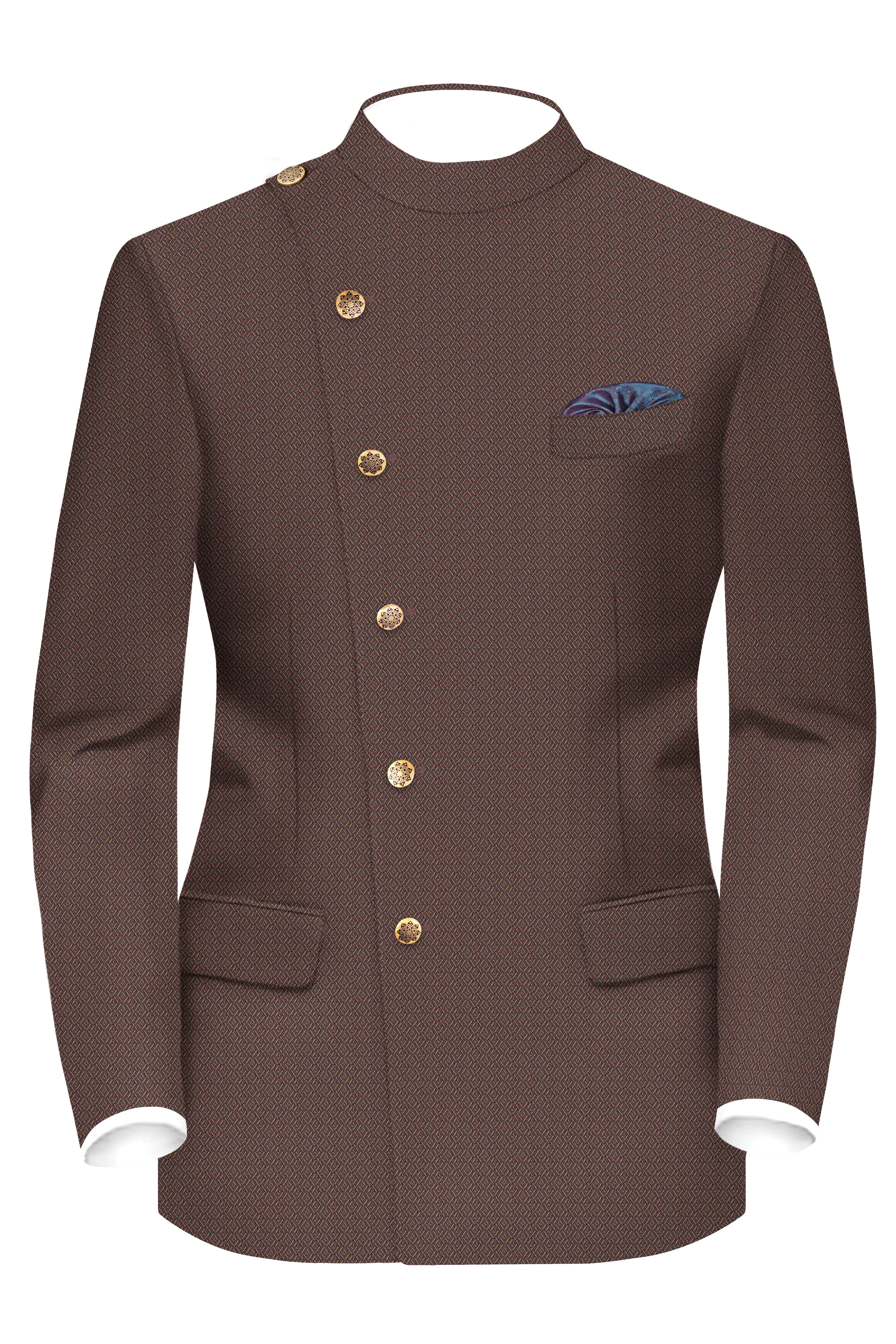 Hemp Brown Cross Placket Wool Rich Bandhgala Blazer