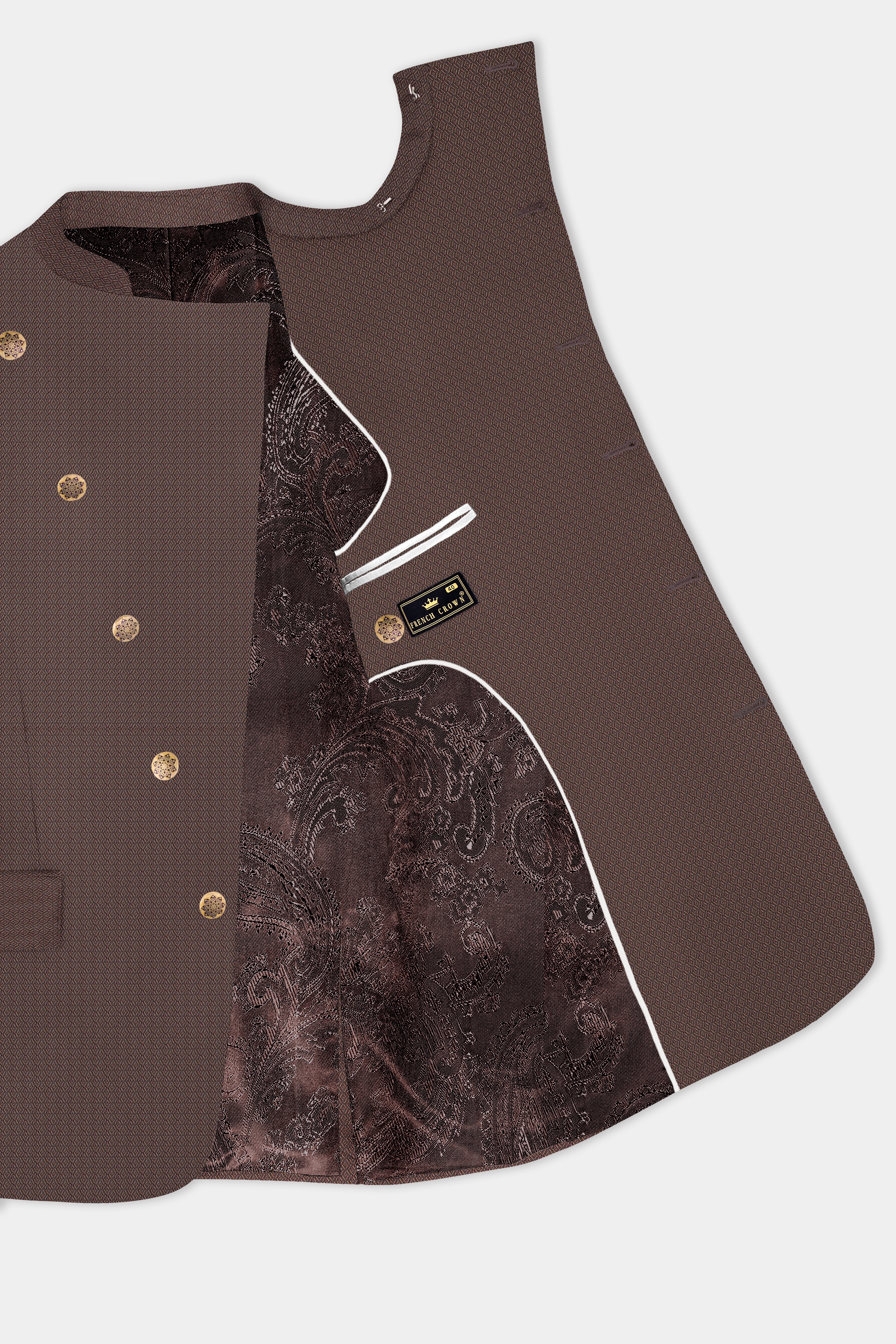 Hemp Brown Cross Placket Wool Rich Bandhgala Blazer