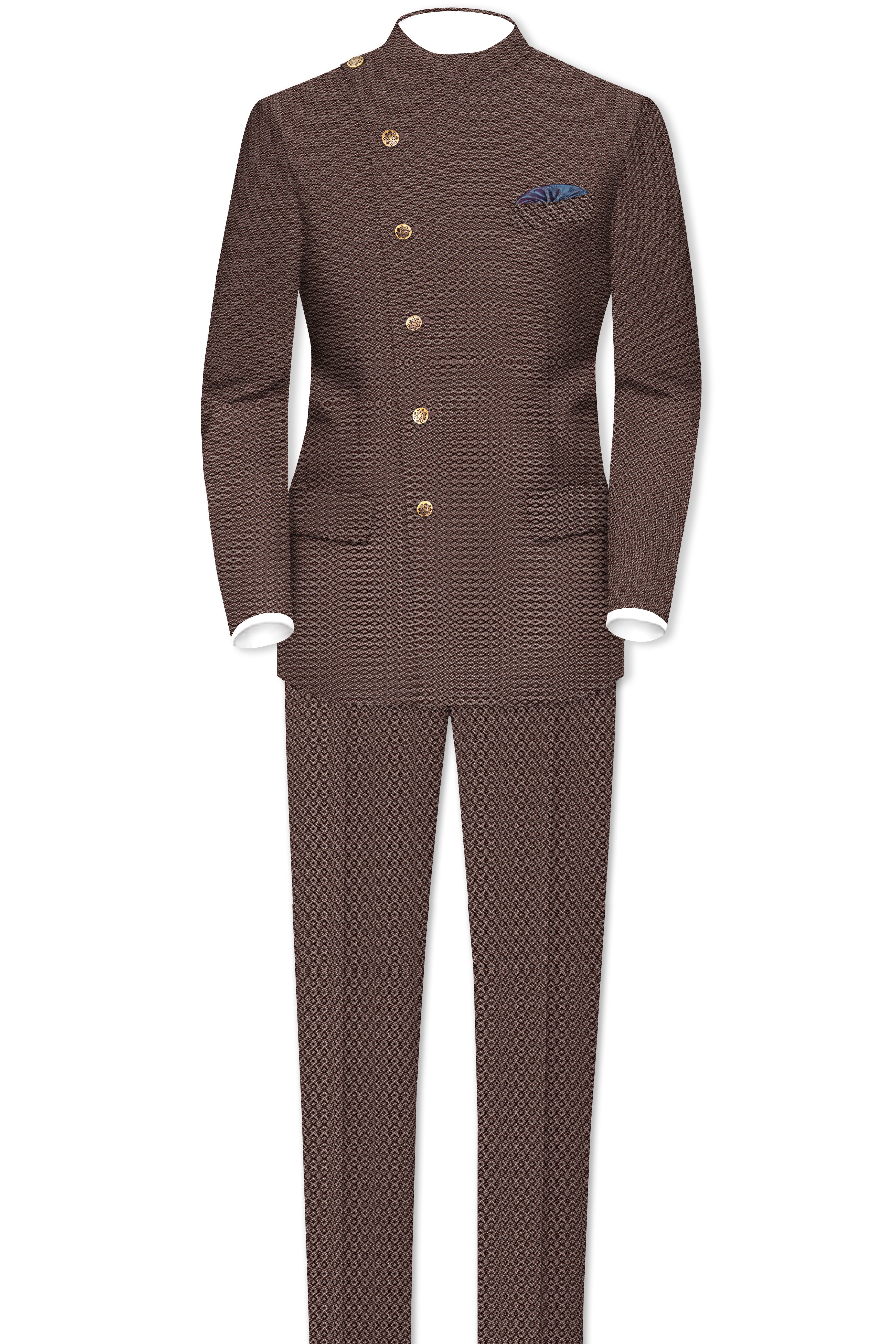 Hemp Brown Cross Placket Wool Rich Bandhgala Blazer
