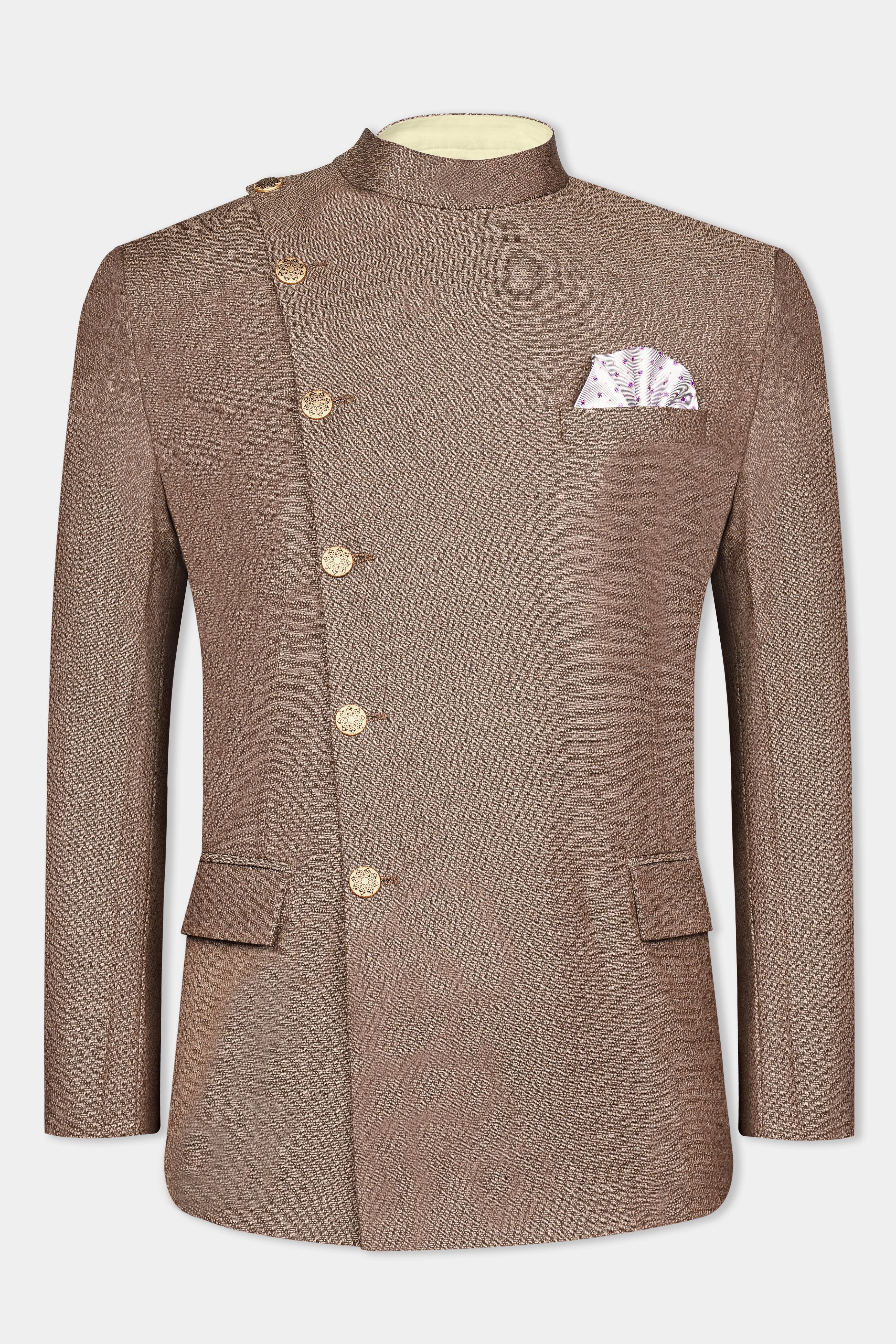 Hemp Brown Cross Buttoned Wool Rich Bandhgala Blazer BL3058-CBG2-36, BL3058-CBG2-38, BL3058-CBG2-40, BL3058-CBG2-42, BL3058-CBG2-44, BL3058-CBG2-46, BL3058-CBG2-48, BL3058-CBG2-50, BL3058-CBG2-52, BL3058-CBG2-54, BL3058-CBG2-56, BL3058-CBG2-58, BL3058-CBG2-60