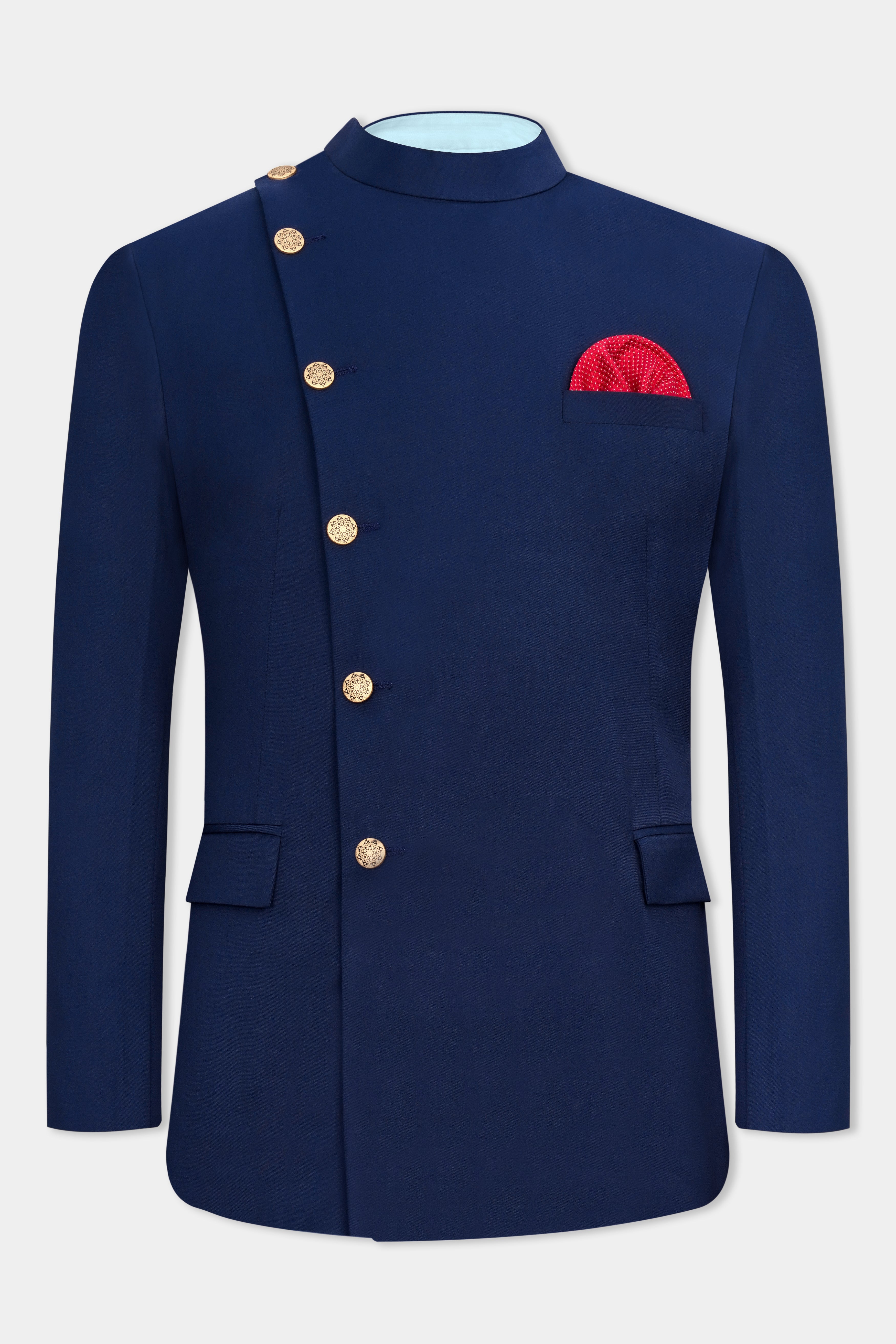 Cloud Burst Blue Cross Buttoned Wool Rich Bandhgala Blazer BL3061-CBG2-36, BL3061-CBG2-38, BL3061-CBG2-40, BL3061-CBG2-42, BL3061-CBG2-44, BL3061-CBG2-46, BL3061-CBG2-48, BL3061-CBG2-50, BL3061-CBG2-52, BL3061-CBG2-54, BL3061-CBG2-56, BL3061-CBG2-58, BL3061-CBG2-60