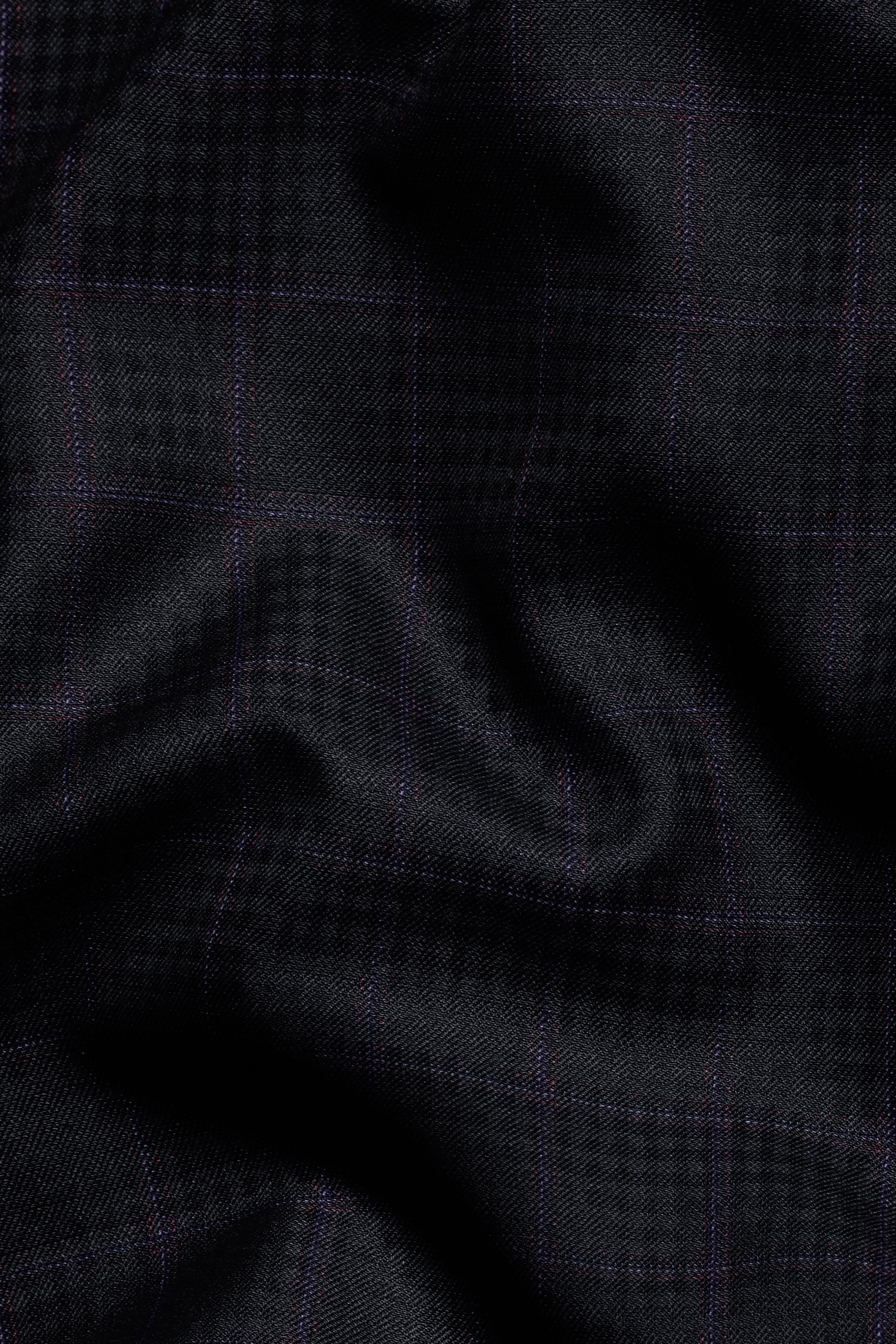 Bastille Black and Murasaki Purple Windowpane Cross Buttoned Wool Rich Bandhgala Blazer BL3063-CBG2-36, BL3063-CBG2-38, BL3063-CBG2-40, BL3063-CBG2-42, BL3063-CBG2-44, BL3063-CBG2-46, BL3063-CBG2-48, BL3063-CBG2-50, BL3063-CBG2-52, BL3063-CBG2-54, BL3063-CBG2-56, BL3063-CBG2-58, BL3063-CBG2-60
