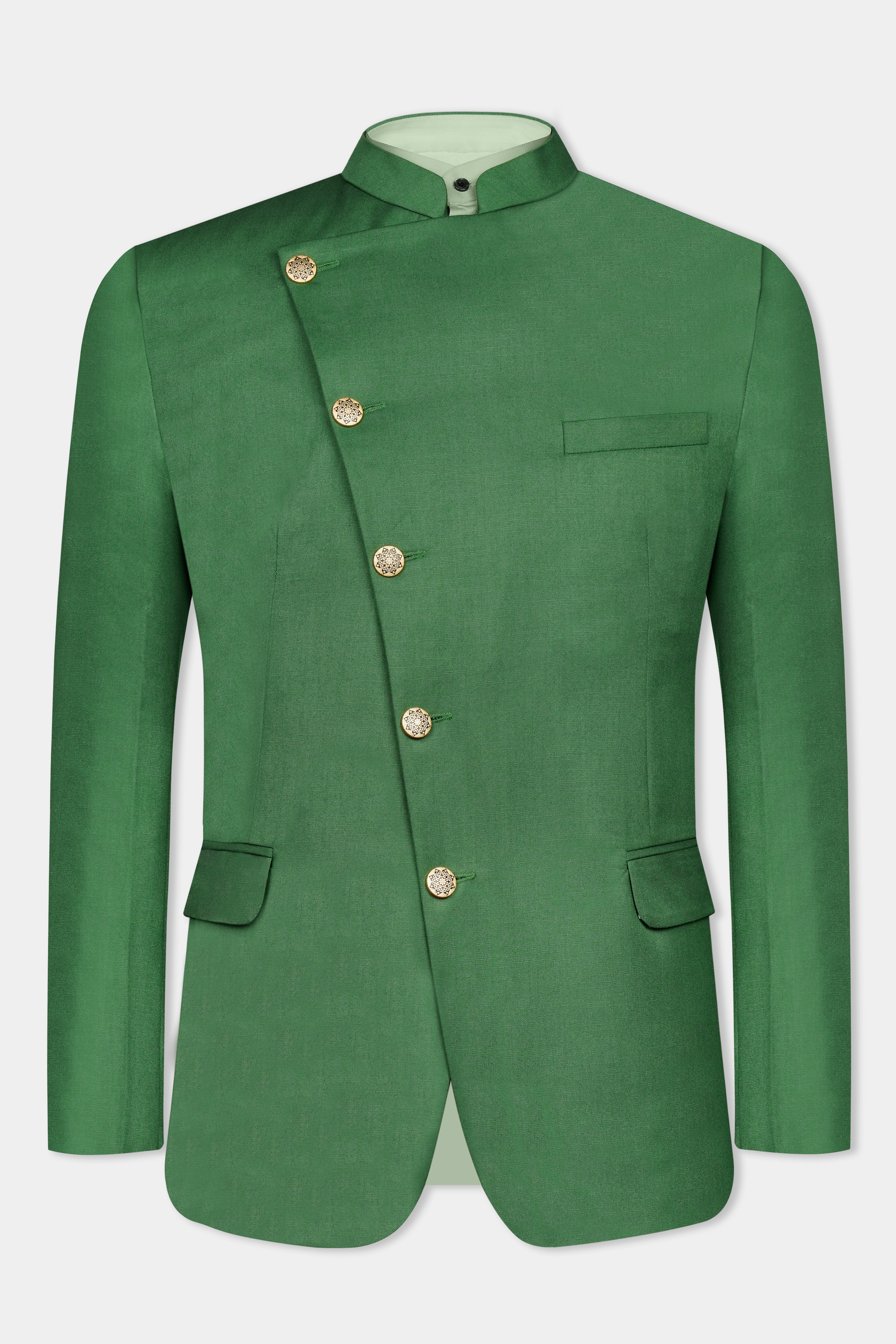 Como Green Cross Buttoned Bandhgala Wool Rich Blazer BL3065-CBG-36, BL3065-CBG-38, BL3065-CBG-40, BL3065-CBG-42, BL3065-CBG-44, BL3065-CBG-46, BL3065-CBG-48, BL3065-CBG-50, BL3065-CBG-52, BL3065-CBG-54, BL3065-CBG-56, BL3065-CBG-58, BL3065-CBG-60