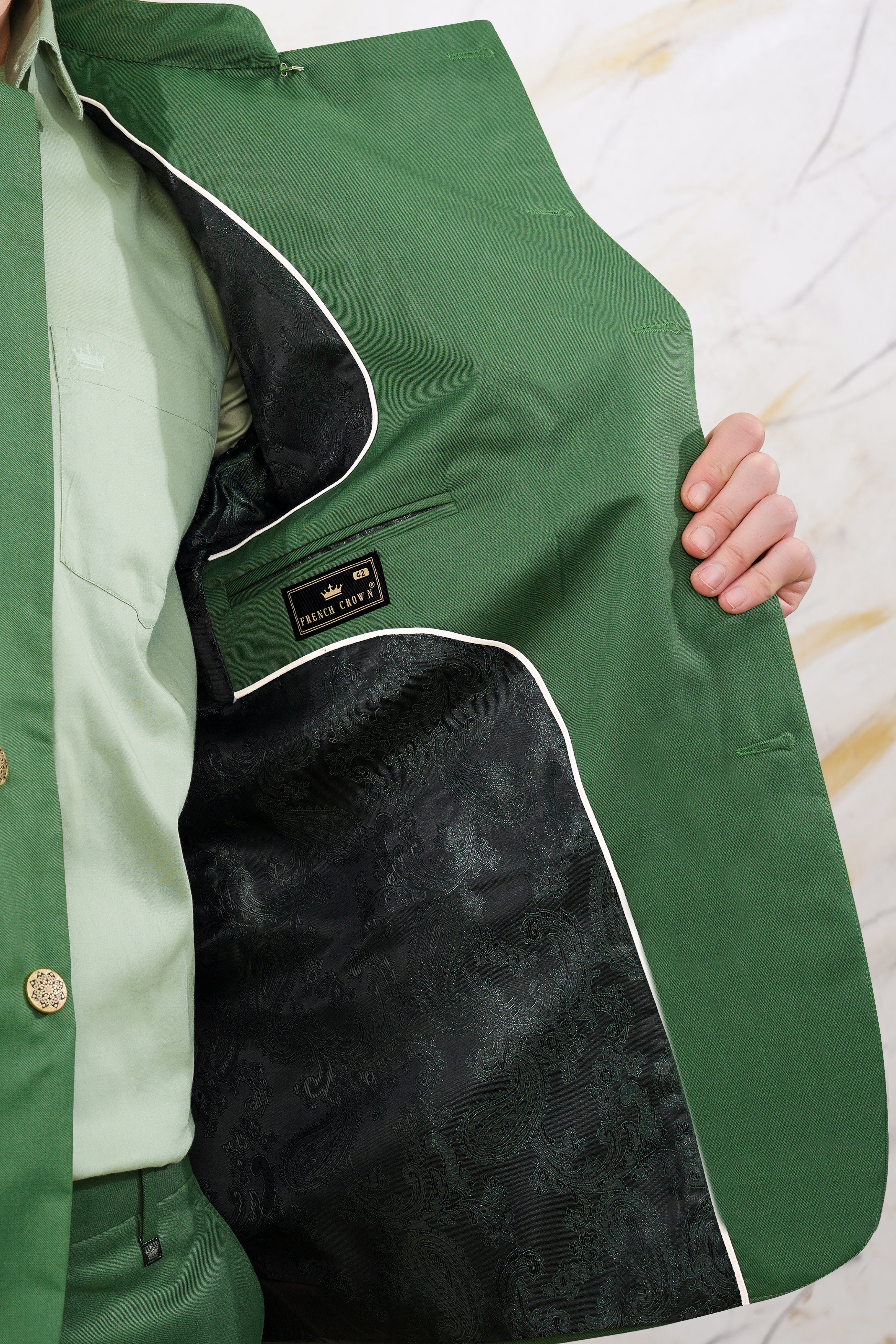 Como Green Cross Buttoned Bandhgala Wool Rich Blazer BL3065-CBG-36, BL3065-CBG-38, BL3065-CBG-40, BL3065-CBG-42, BL3065-CBG-44, BL3065-CBG-46, BL3065-CBG-48, BL3065-CBG-50, BL3065-CBG-52, BL3065-CBG-54, BL3065-CBG-56, BL3065-CBG-58, BL3065-CBG-60