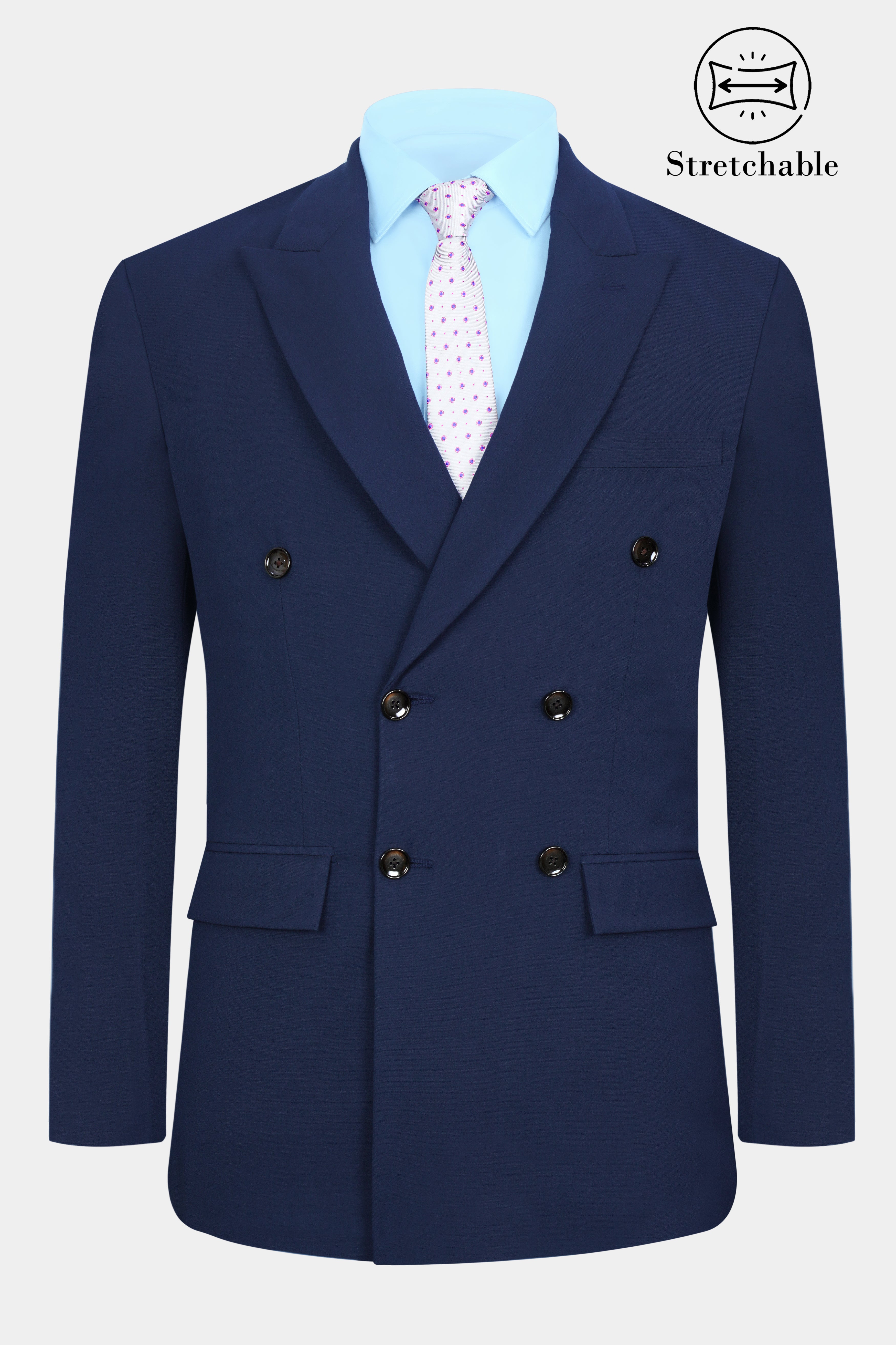 Cloud Burst Blue Wool Rich Double Breasted Stretchable Traveler Blazer BL3078-DB-36, BL3078-DB-38, BL3078-DB-40, BL3078-DB-42, BL3078-DB-44, BL3078-DB-46, BL3078-DB-48, BL3078-DB-50, BL3078-DB-52, BL3078-DB-54, BL3078-DB-56, BL3078-DB-58, BL3078-DB-60