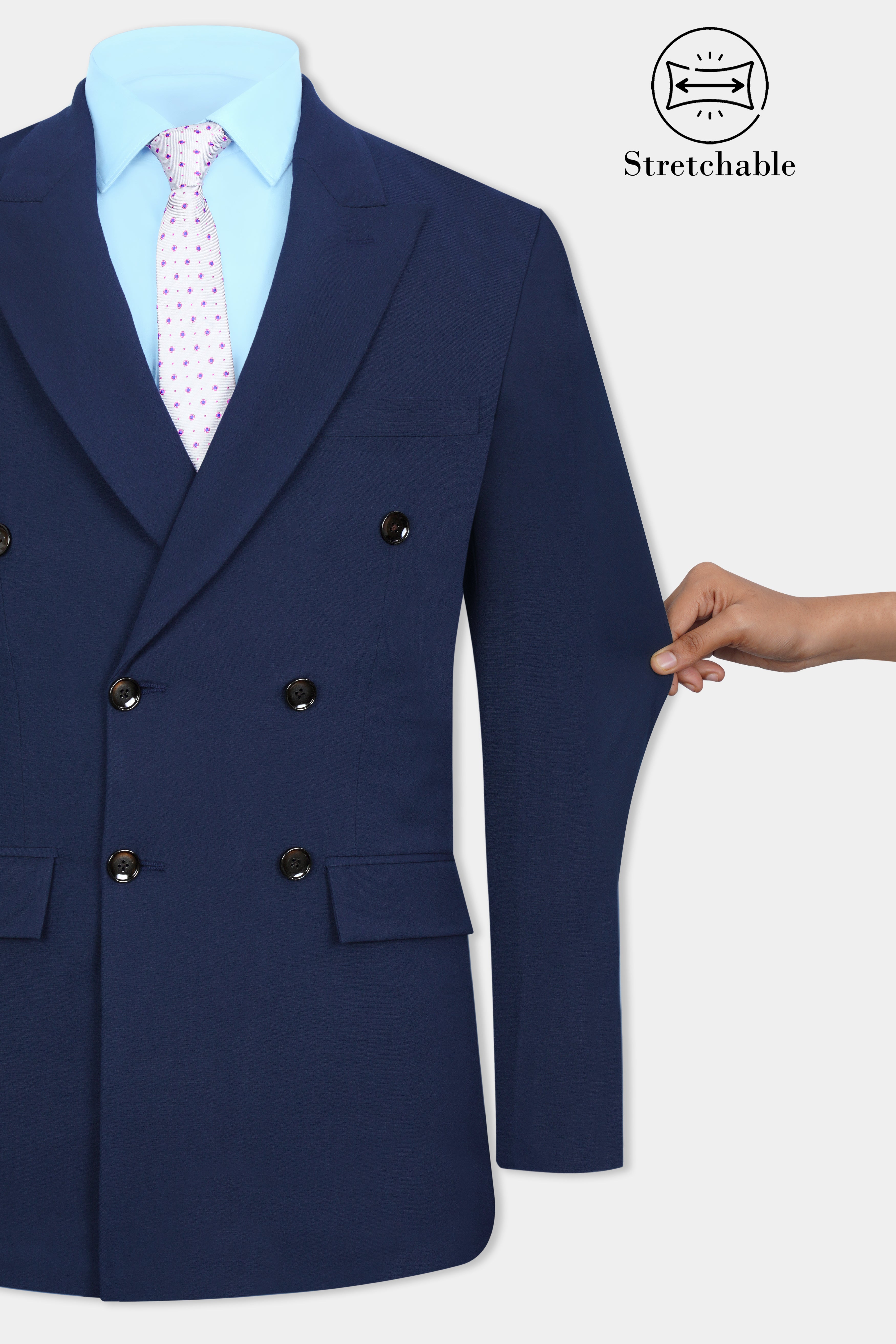 Cloud Burst Blue Wool Rich Double Breasted Stretchable Traveler Blazer BL3078-DB-36, BL3078-DB-38, BL3078-DB-40, BL3078-DB-42, BL3078-DB-44, BL3078-DB-46, BL3078-DB-48, BL3078-DB-50, BL3078-DB-52, BL3078-DB-54, BL3078-DB-56, BL3078-DB-58, BL3078-DB-60